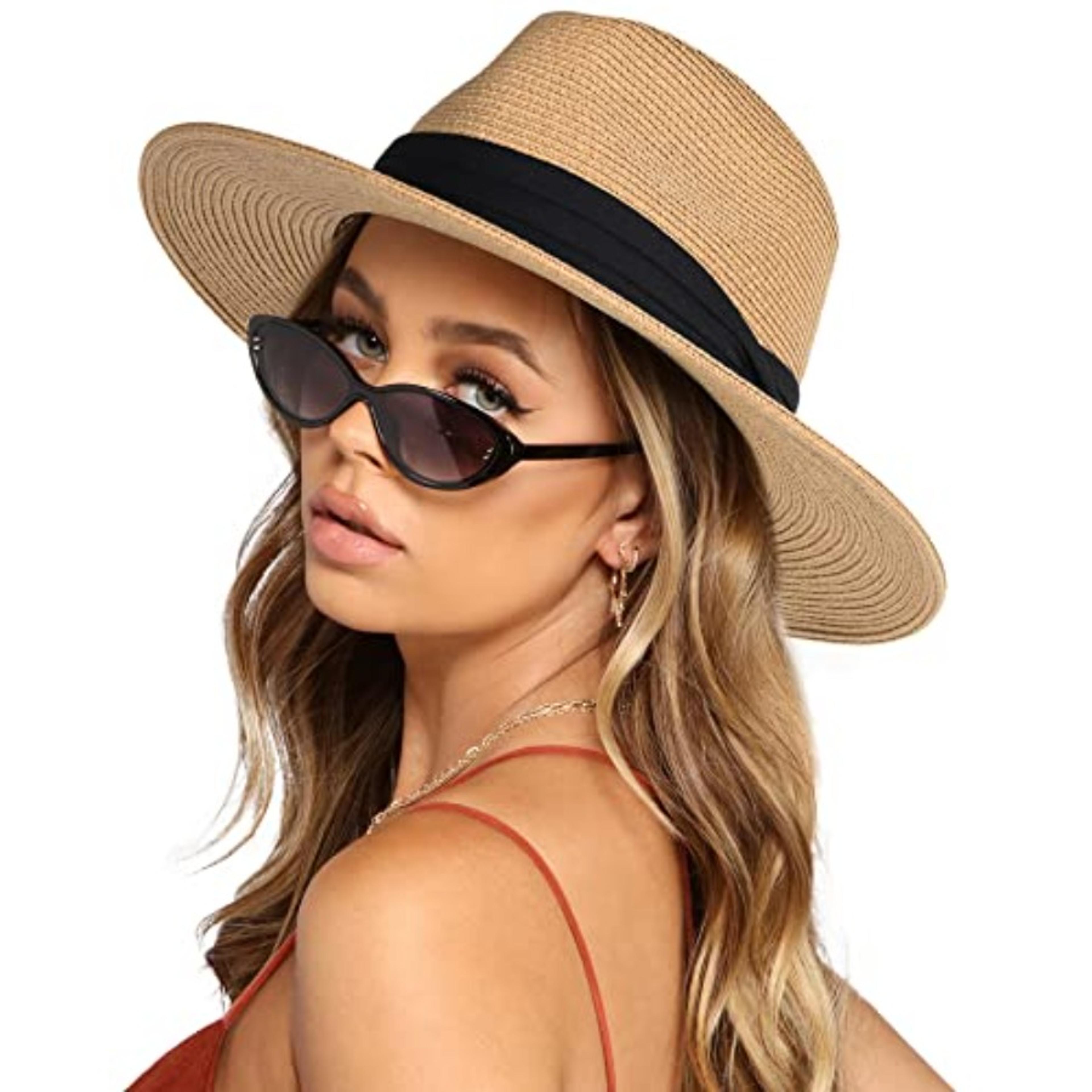 wide brim sun hat upf straw panama hat for women & men beach travel fedora