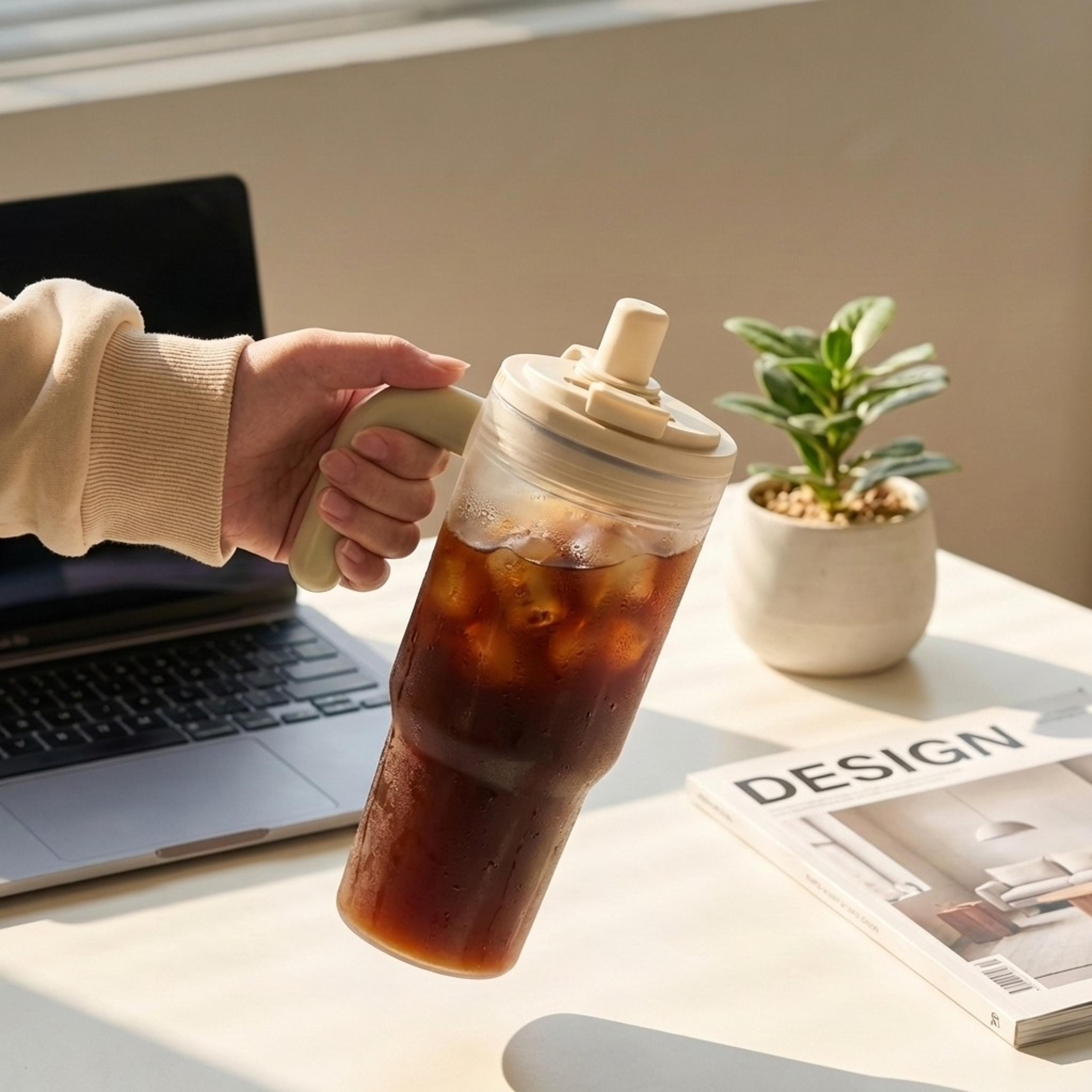 water tumbler with straw large capacity leak proof sports bottle with handle & tea strainer