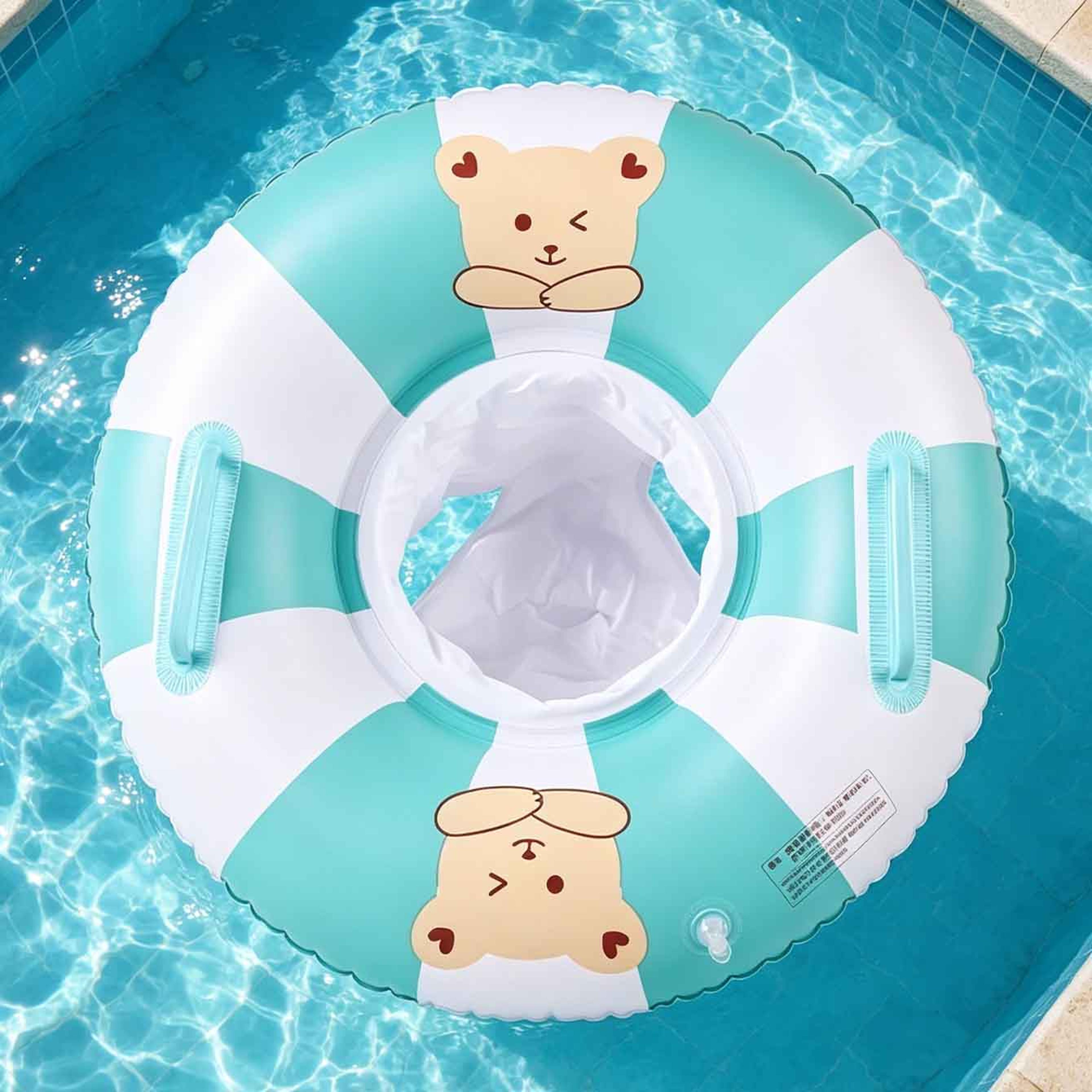 cute bear baby pool float with seat & handles for safe summer water fun