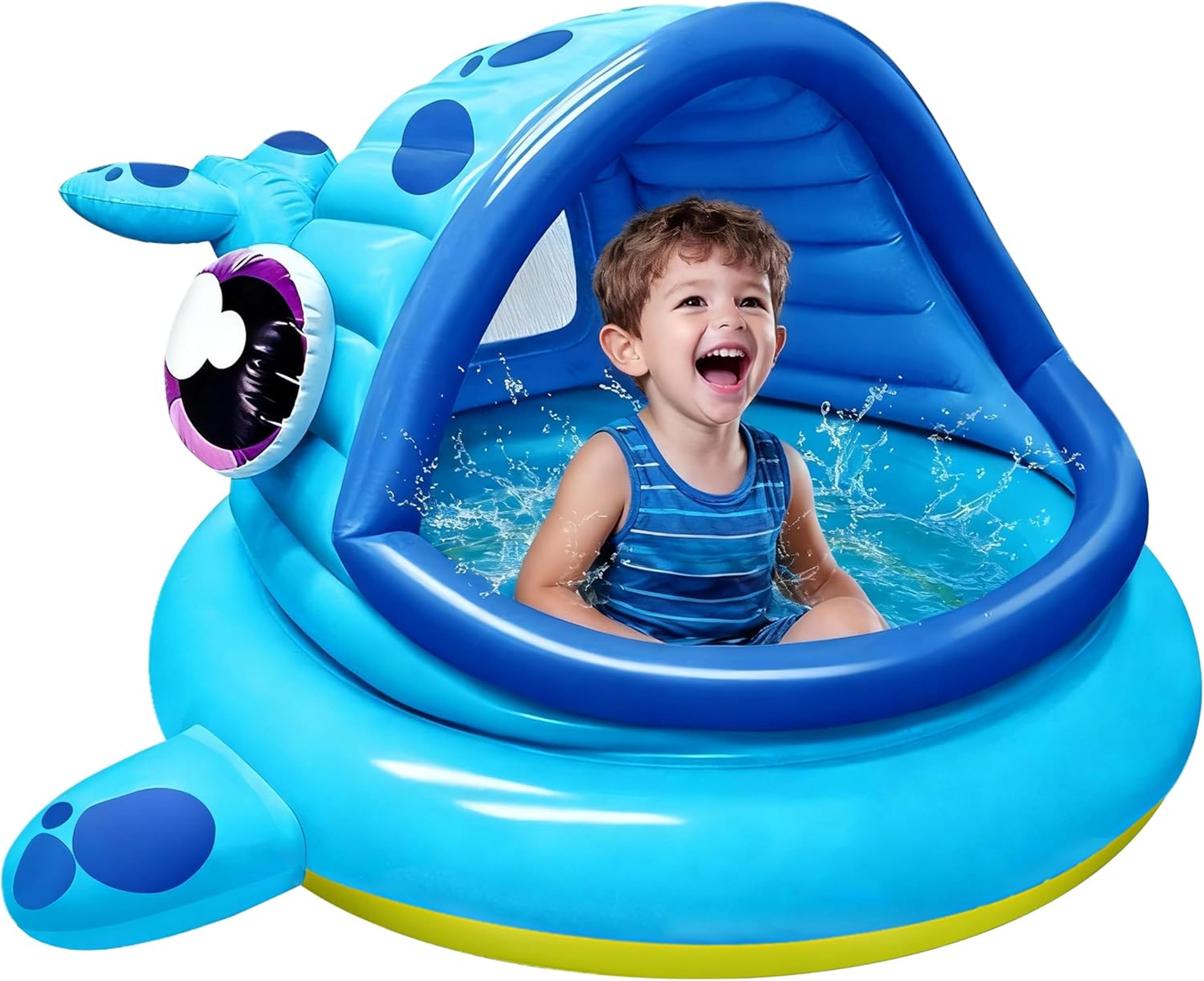 whale inflatable kiddie pool with shade canopy for babies & toddlers