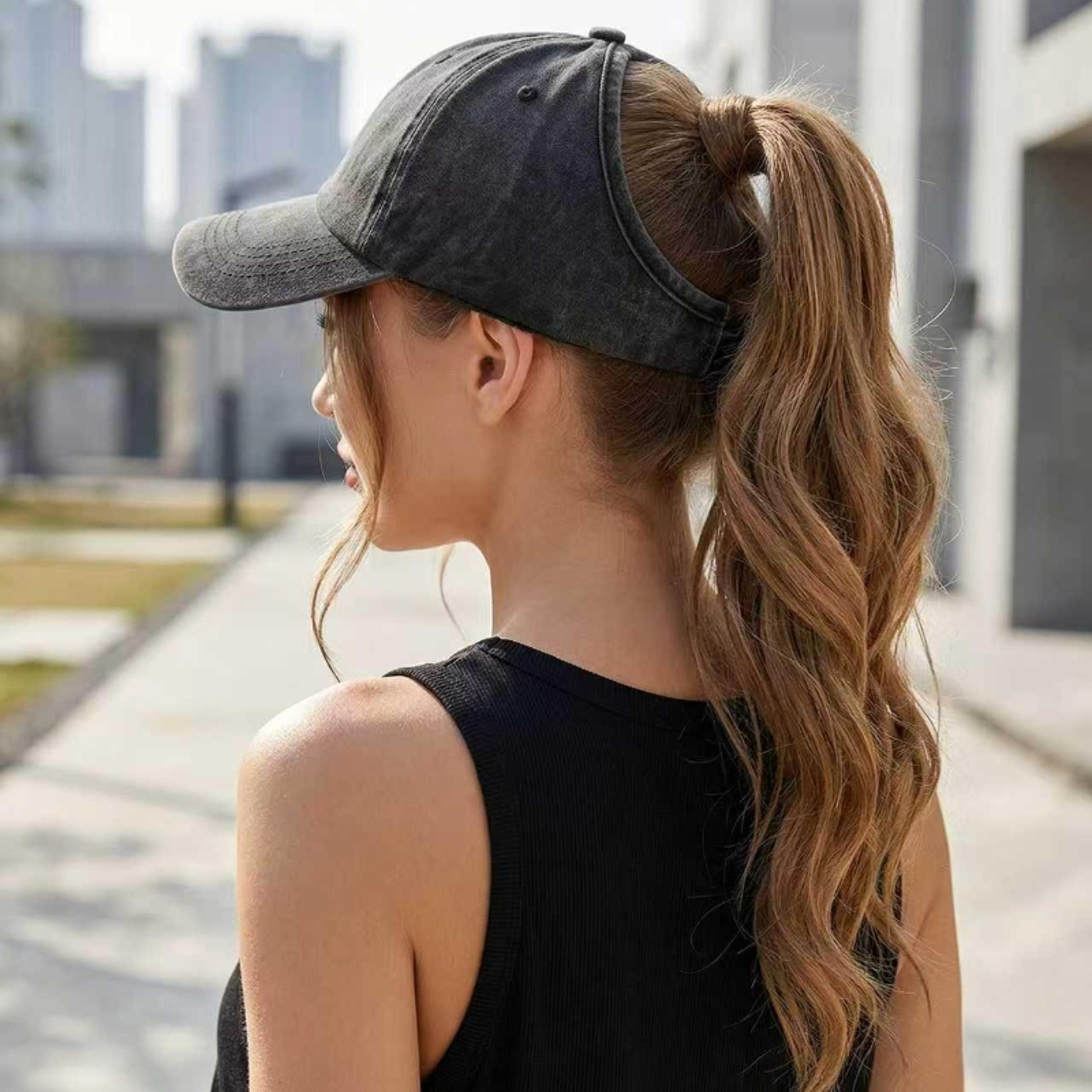 vintage washed ponytail baseball cap for women adjustable summer sun hat