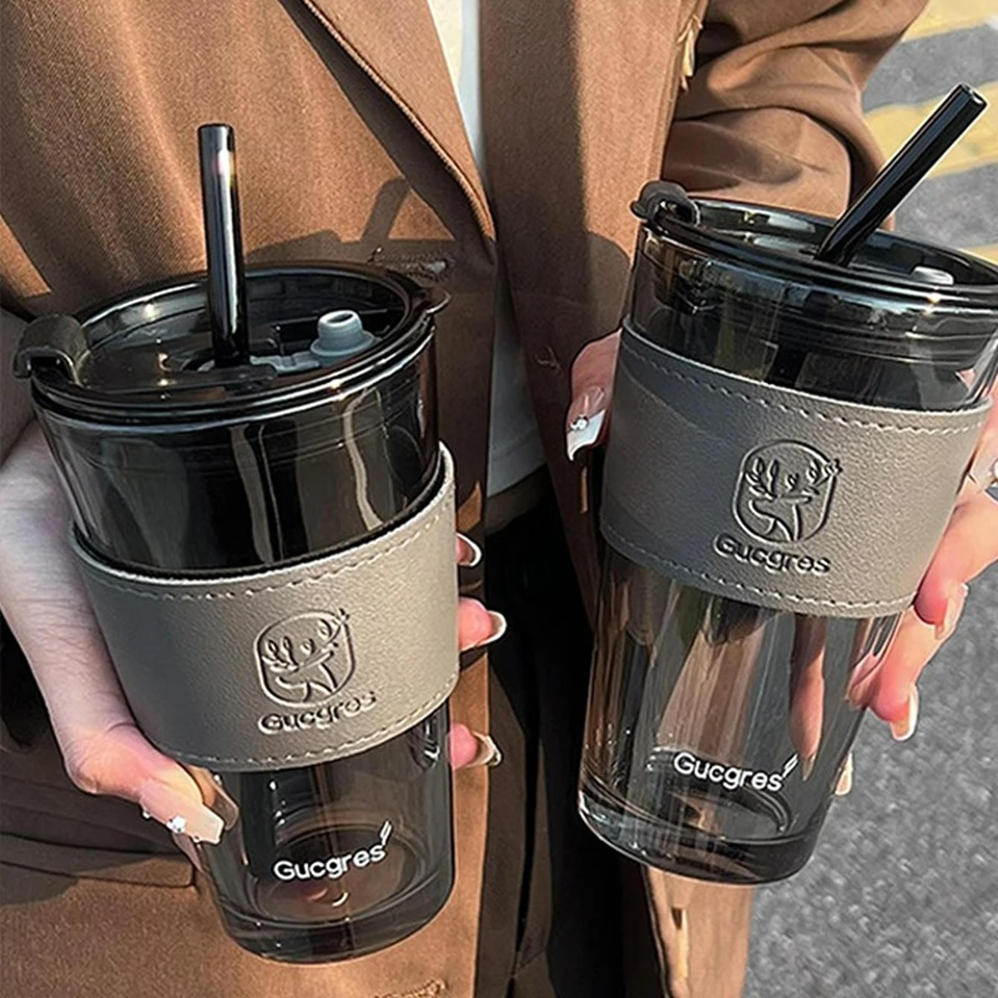 aesthetic glass tumbler with bamboo lid & reusable straw for iced coffee and smoothies