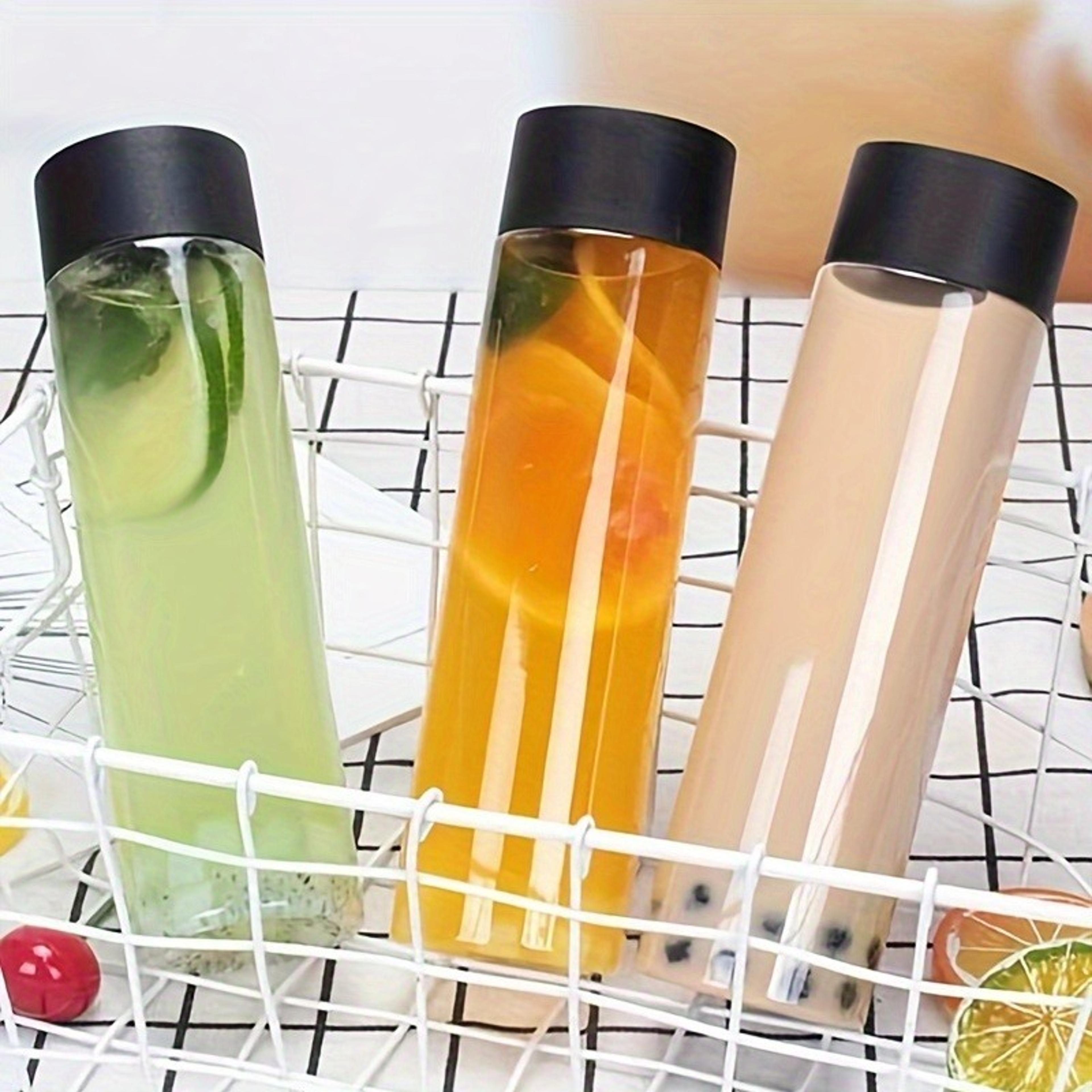 clear pet bottles reusable juice & beverage storage bottles with leakproof lids