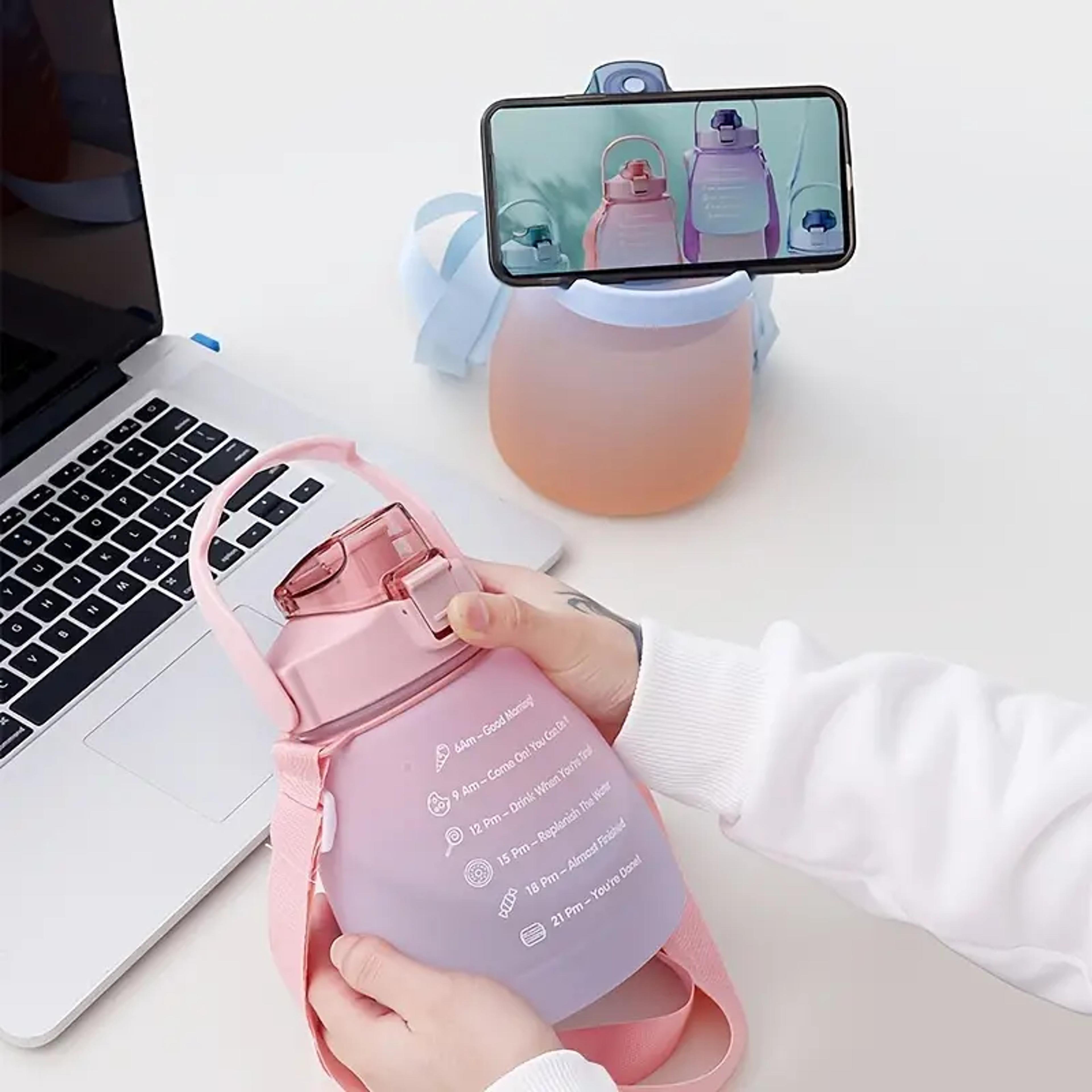 cute water bottle with straw gradient sports travel bottle