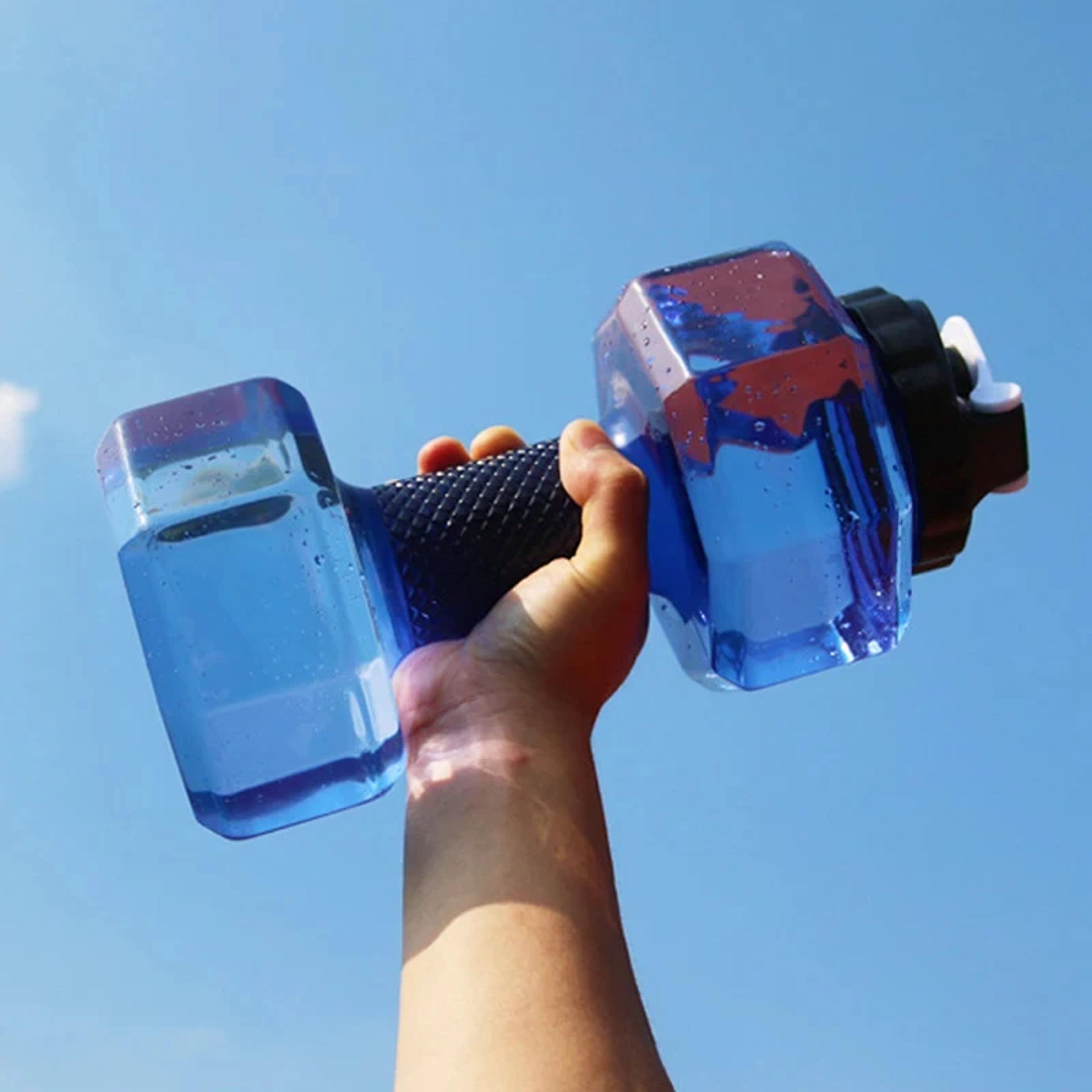 gym water bottle dumbbell shape fitness water jug with carry handle