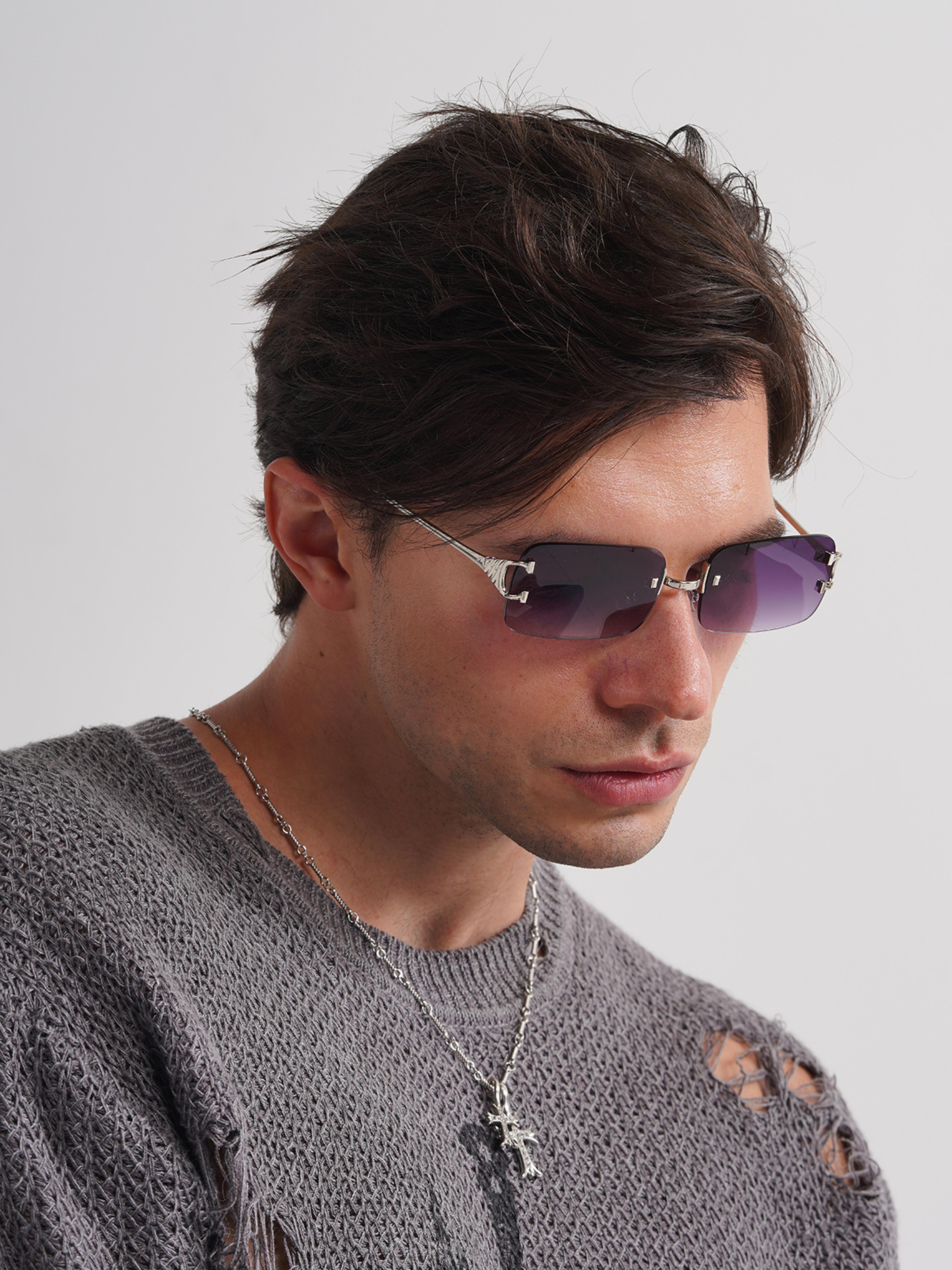 rimless sunglasses square metal designer shades for men & women