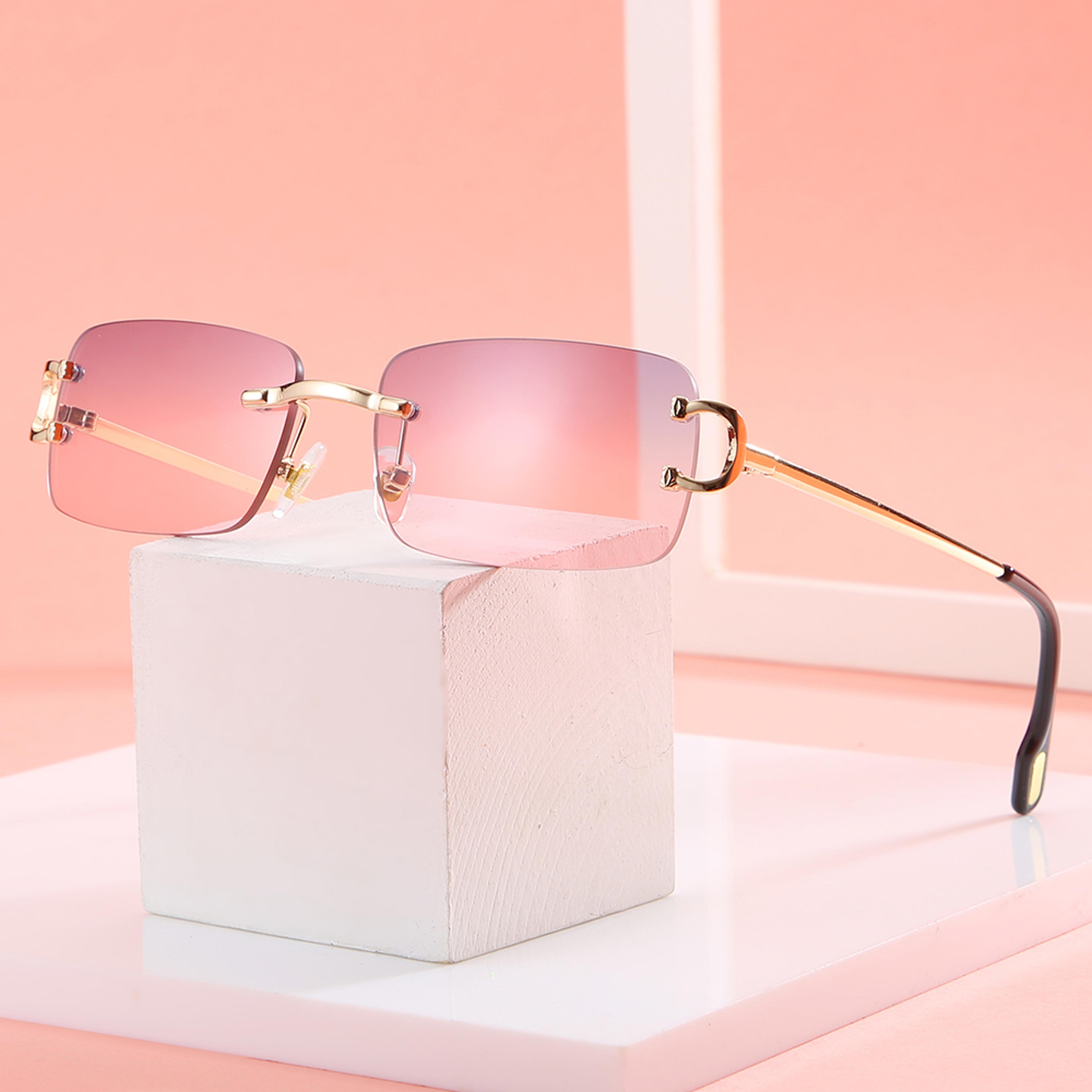rectangular rimless sunglasses with protection for men & women