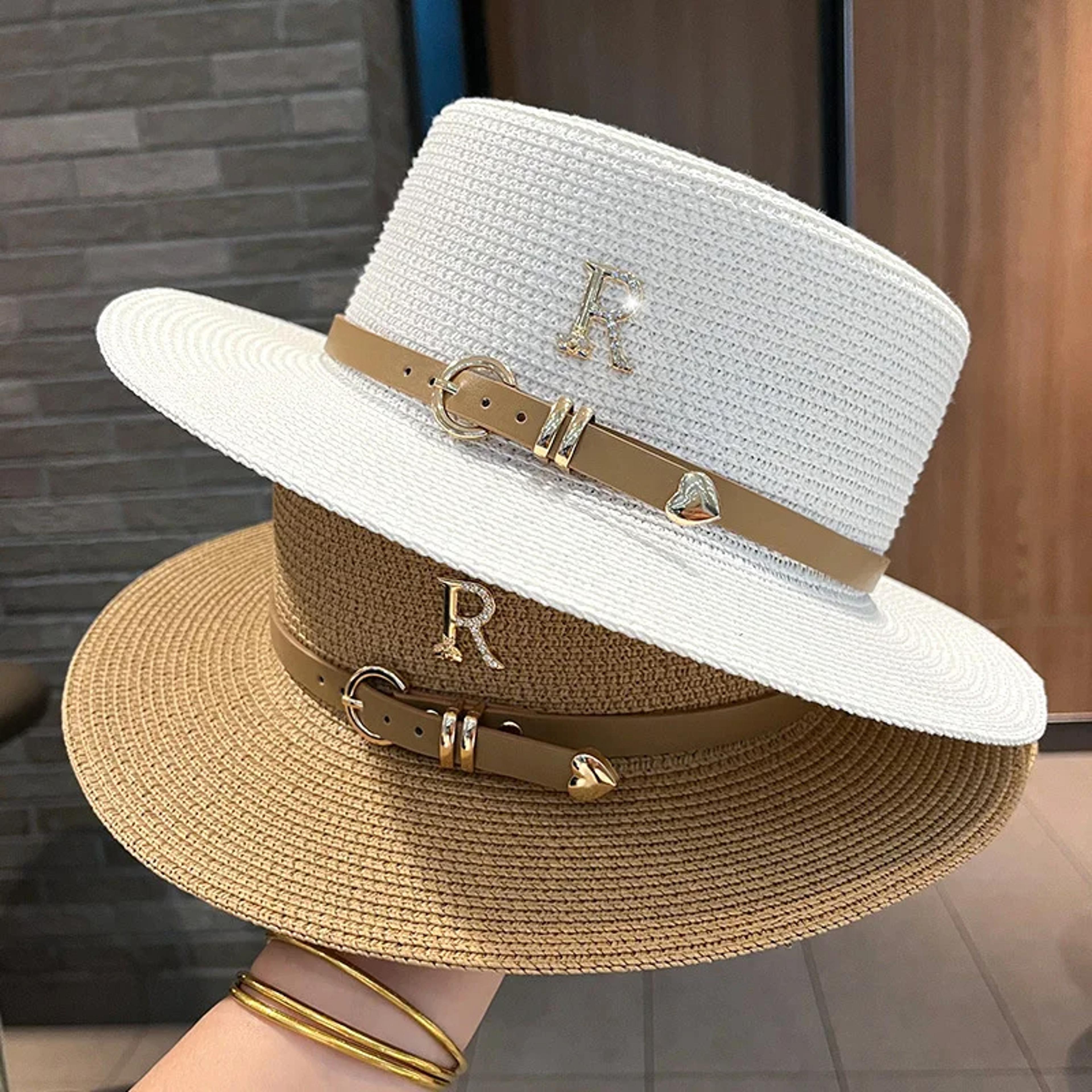 vintage women's straw hat with rhinestone band beach sun hat for elegant summer style