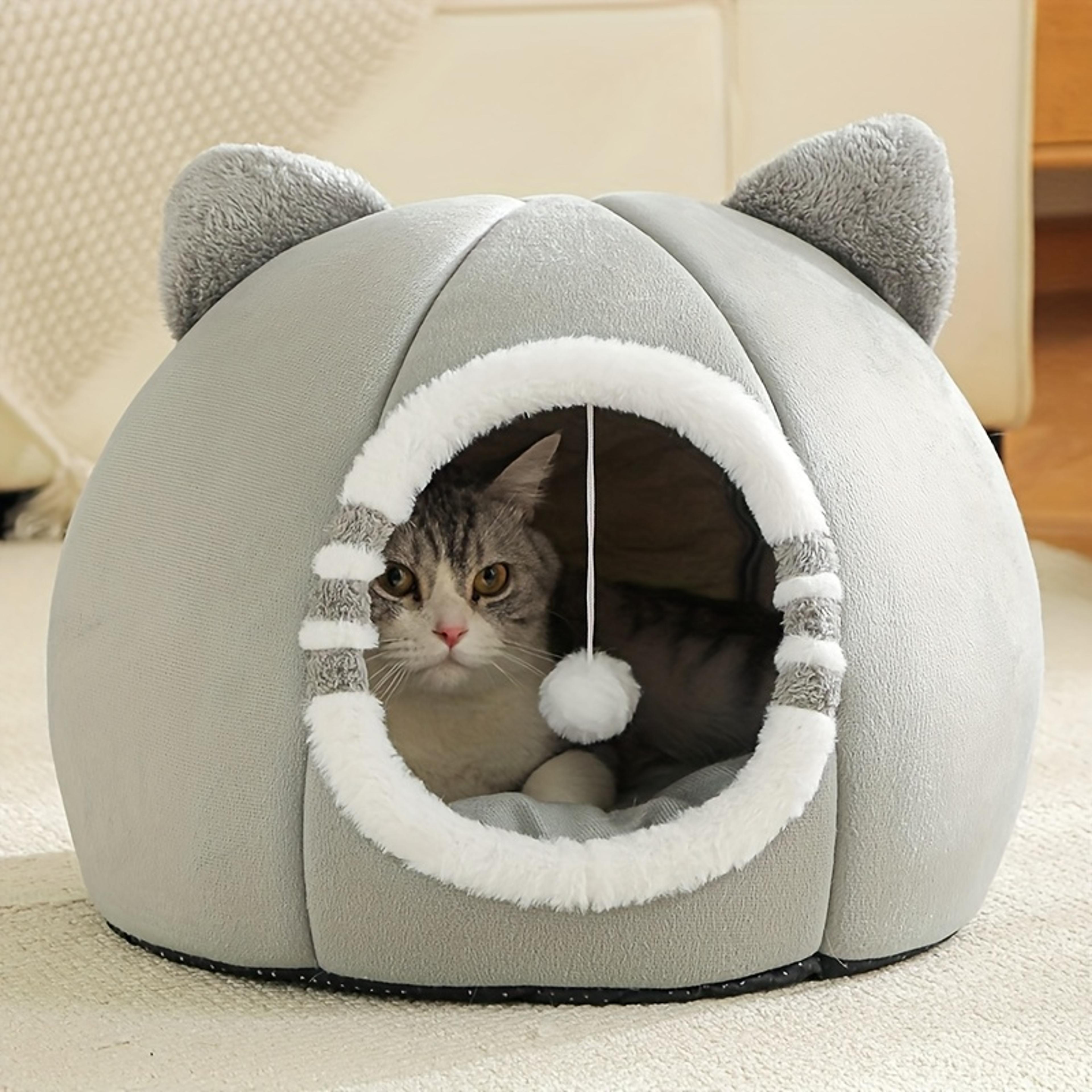 cozy cat cave bed with soft cushion for indoor cats and small dogs