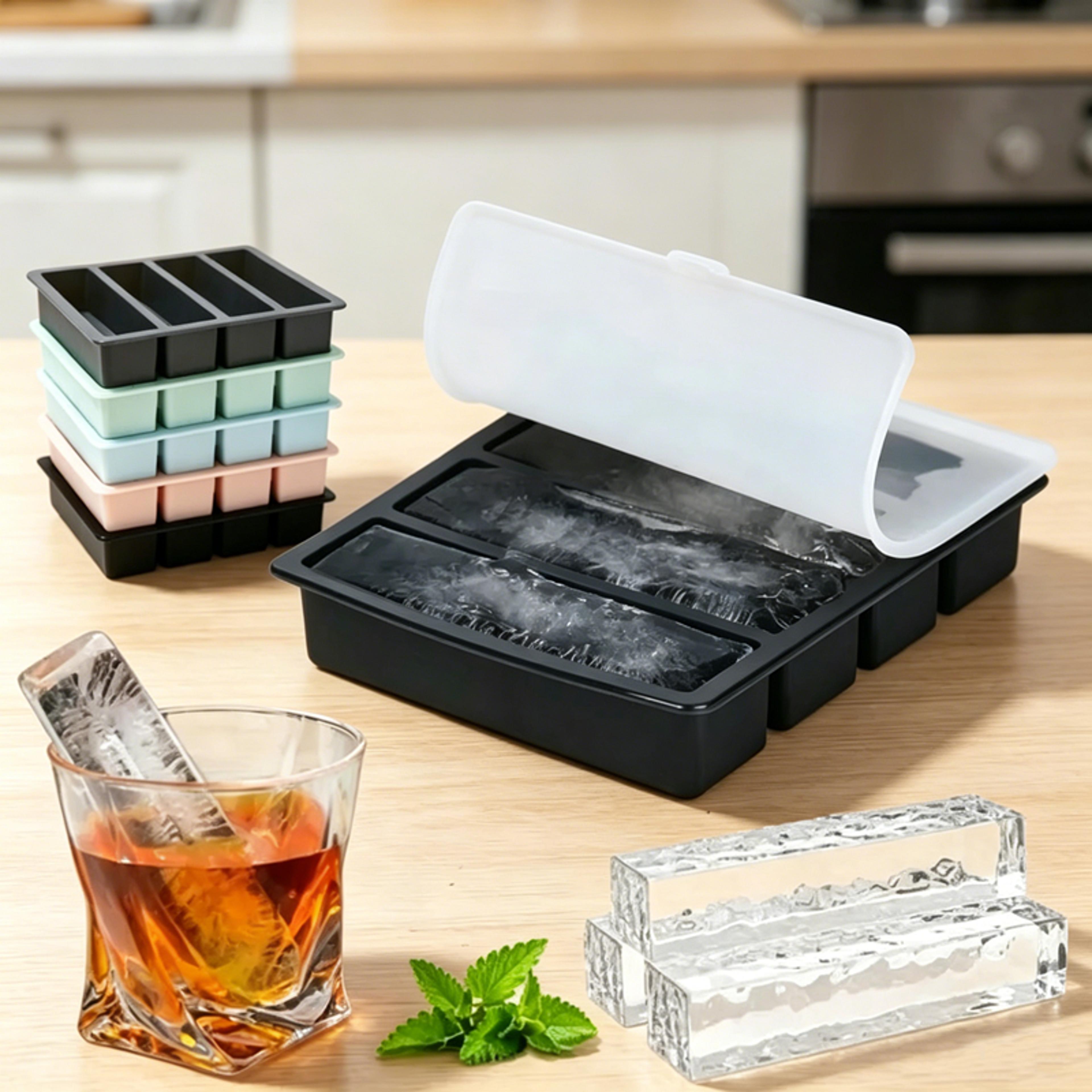 large ice cube tray with lid stackable silicone ice cube mold for whiskey cocktails