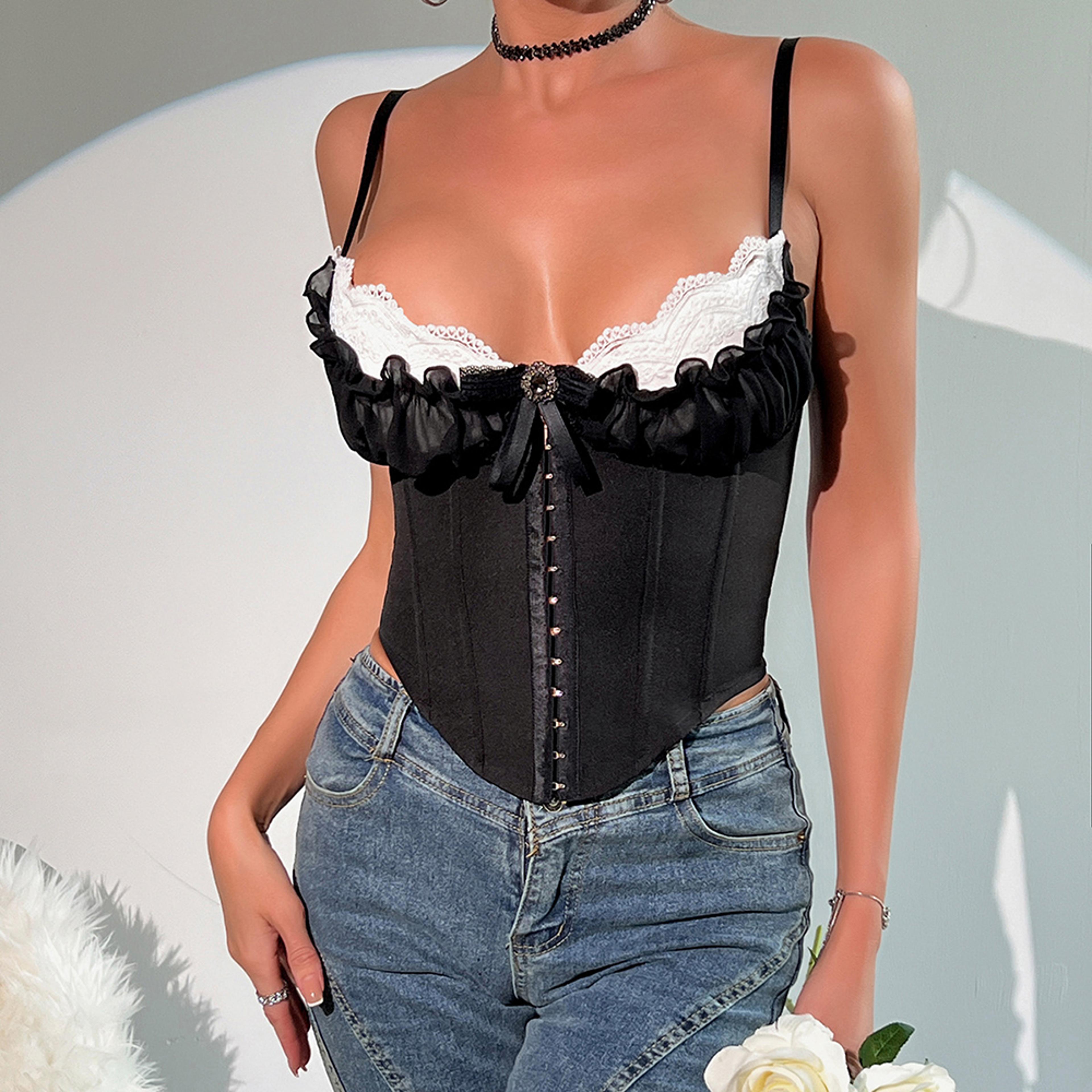 elegant lace corset top backless bow bustier crop camisole for women