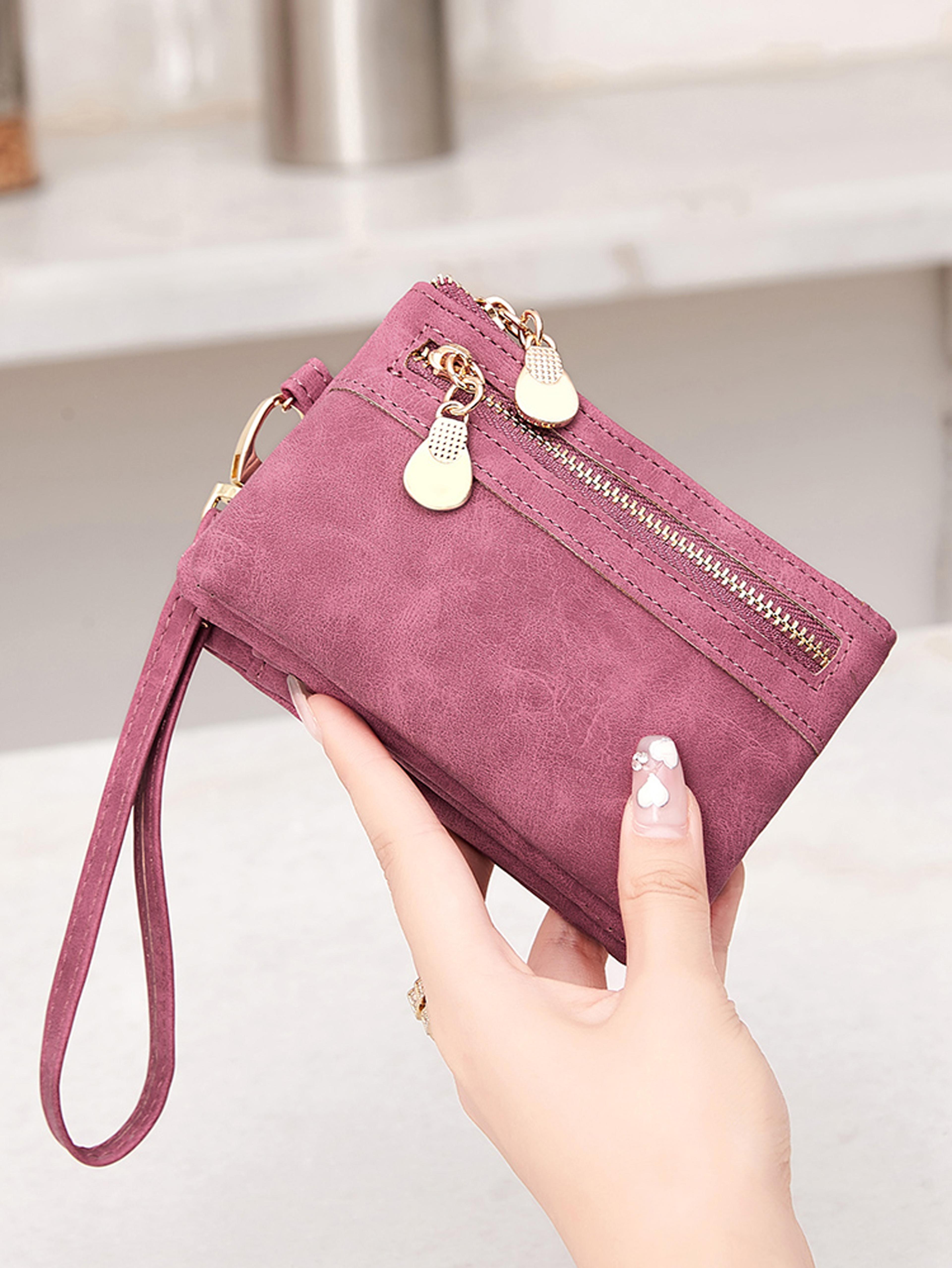 women's bifold wallet with zipper coin pocket, multiple card slots & wrist strap