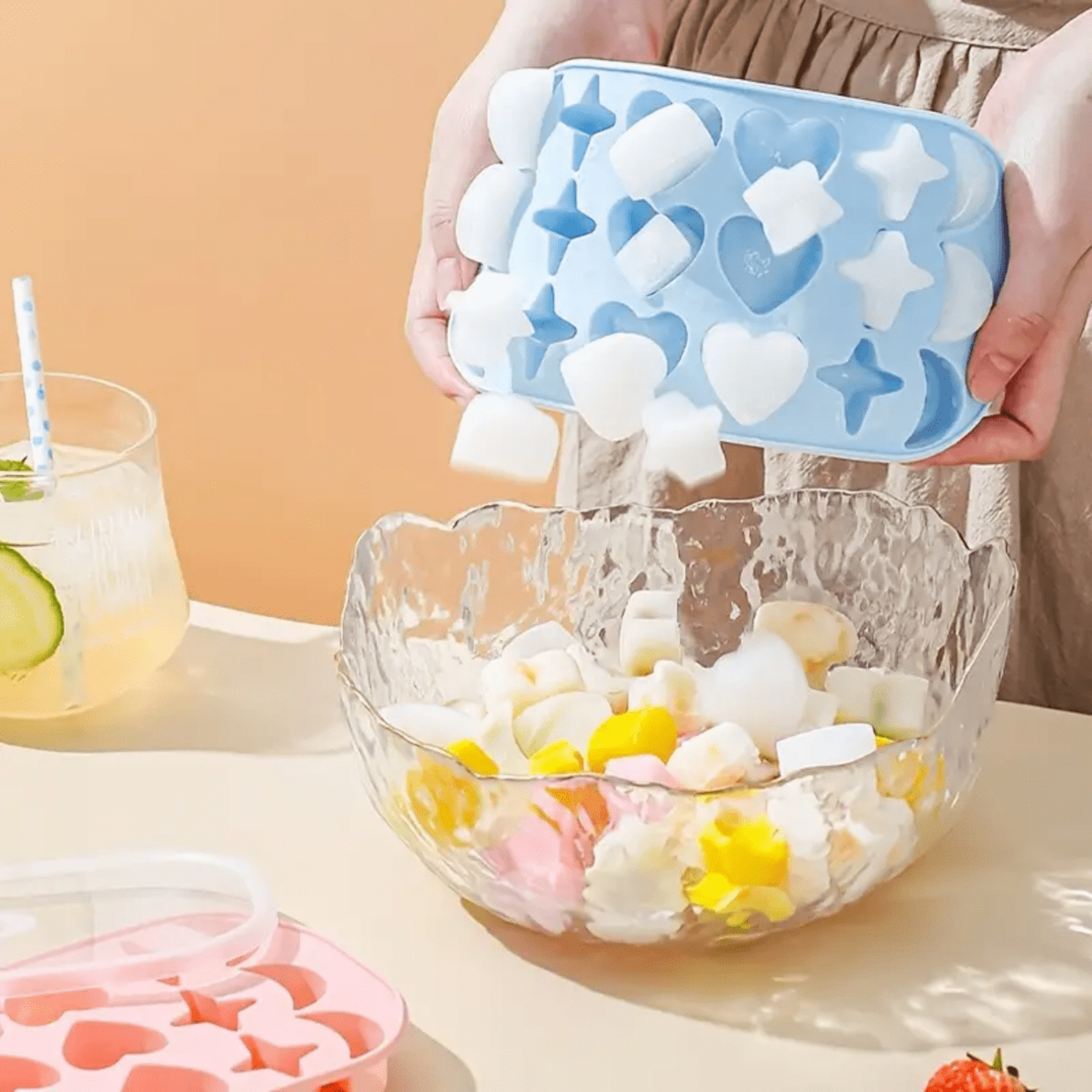 heart star moon silicone ice cube tray with lid grid easy release diy ice mold