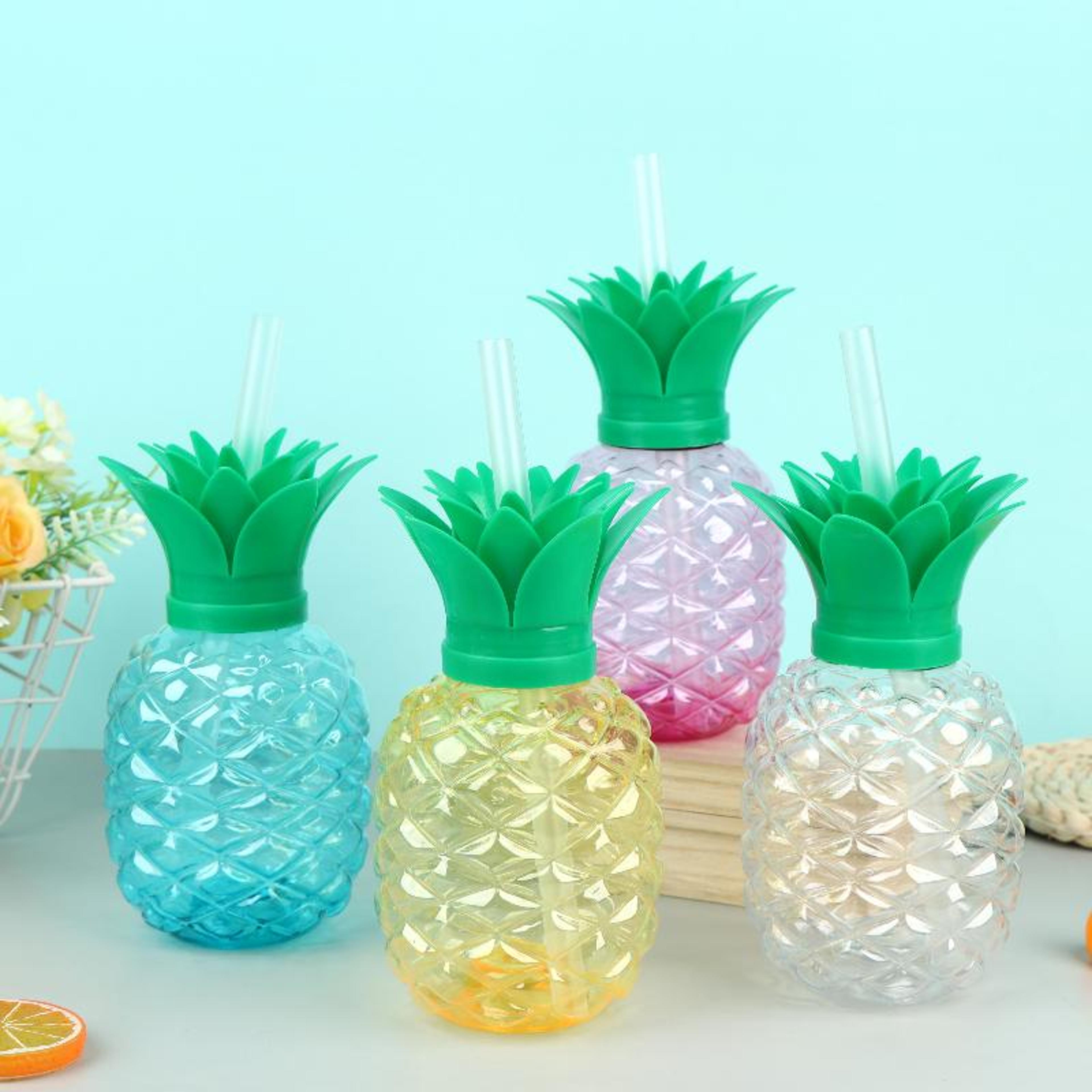 tropical pineapple cup with straw reusable hawaiian party cup for luau, beach & summer celebrations