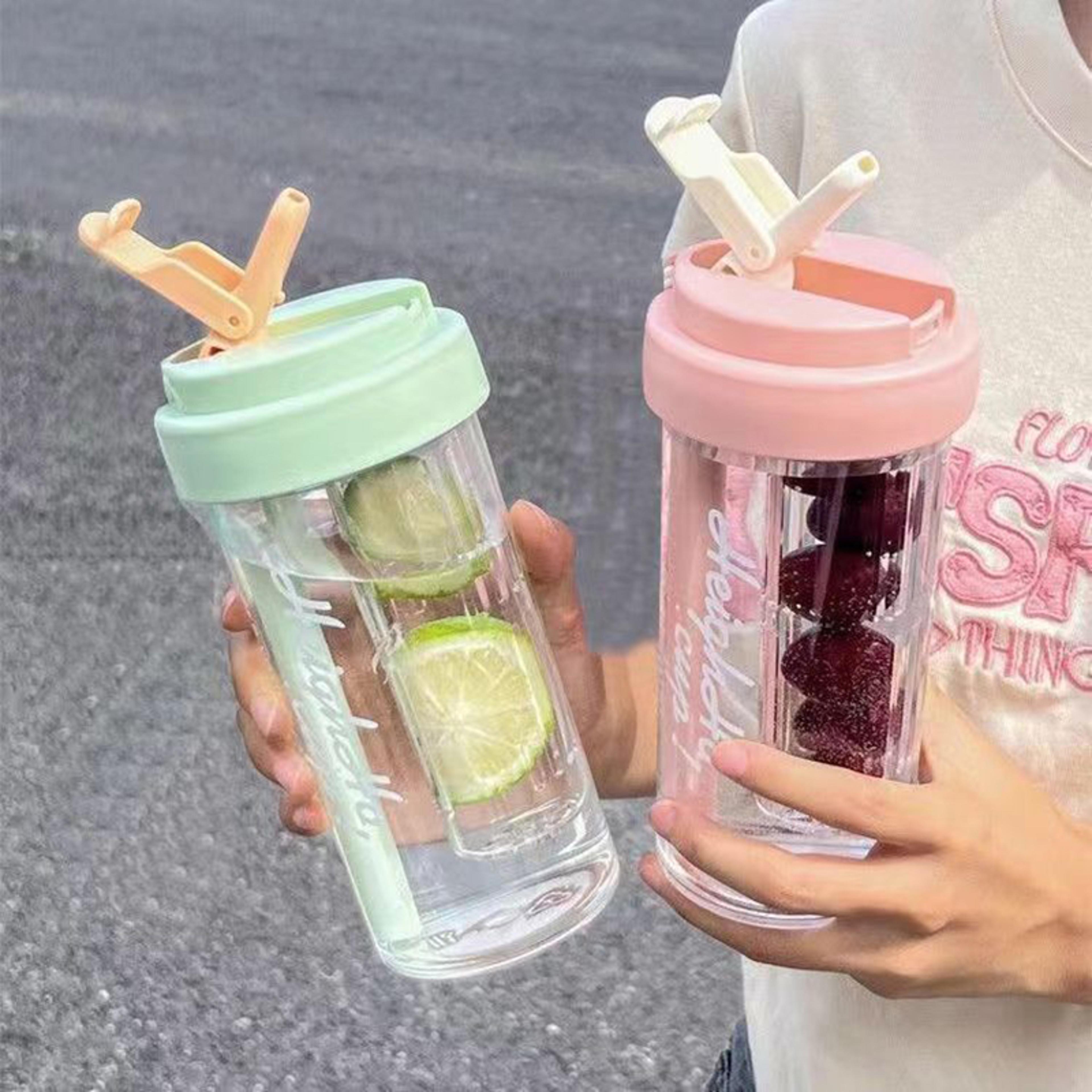 sports water bottle with straw & tea infuser leakproof portable drinking cup