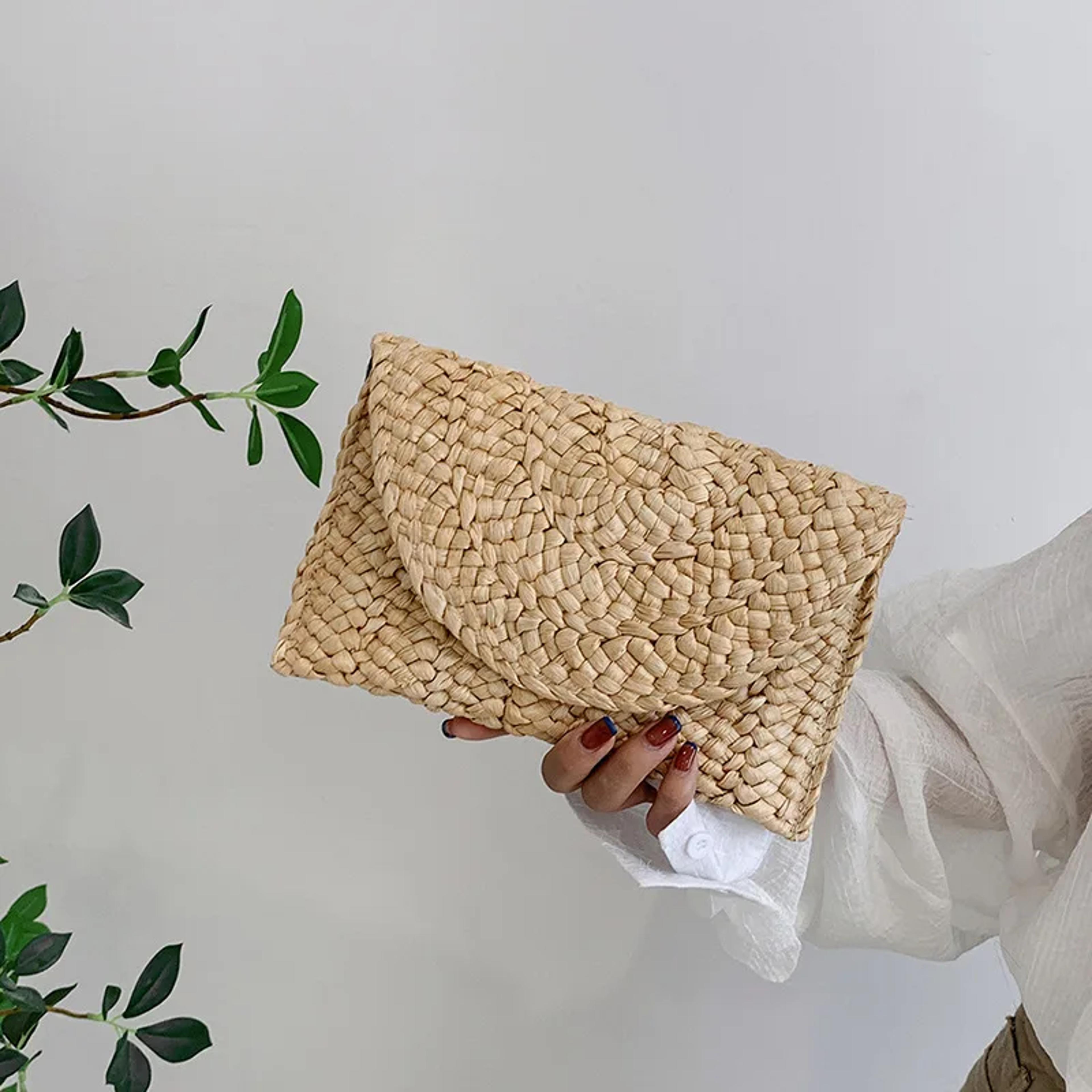 handwoven straw clutch bag for women summer beach woven envelope handbag