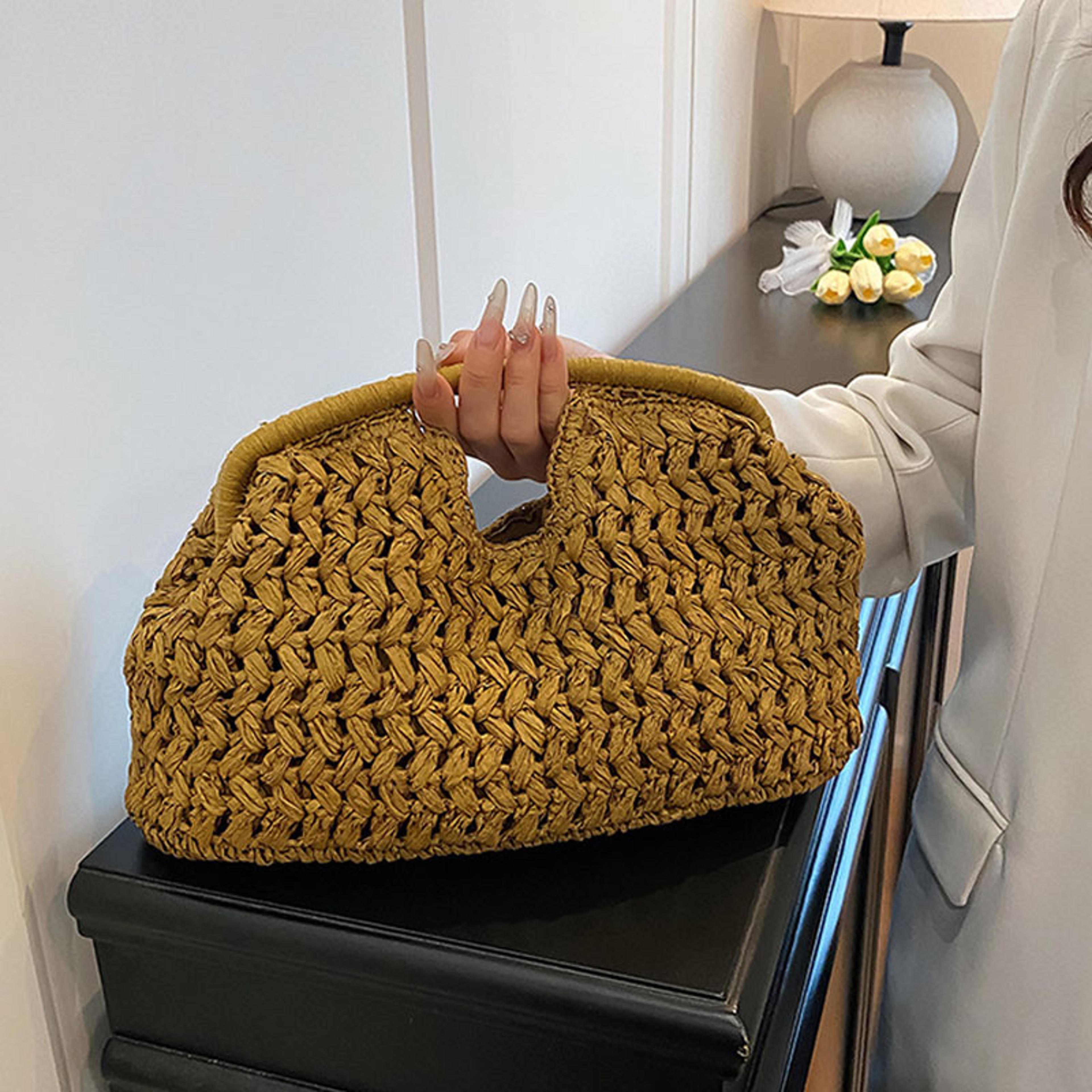 luxury straw beach bag woven rattan tote purse for summer travel and vacation