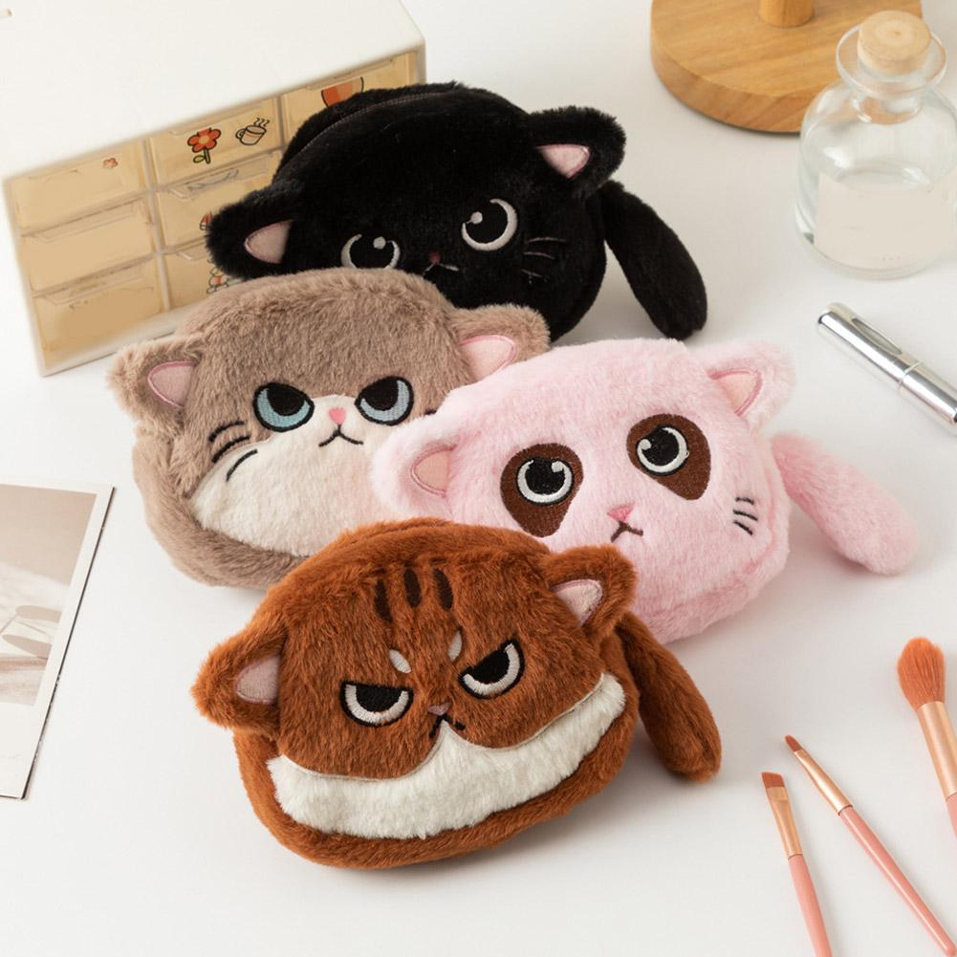 cute plush cat coin purse keychain mini earbud storage pouch for coins, lipstick & jewelry
