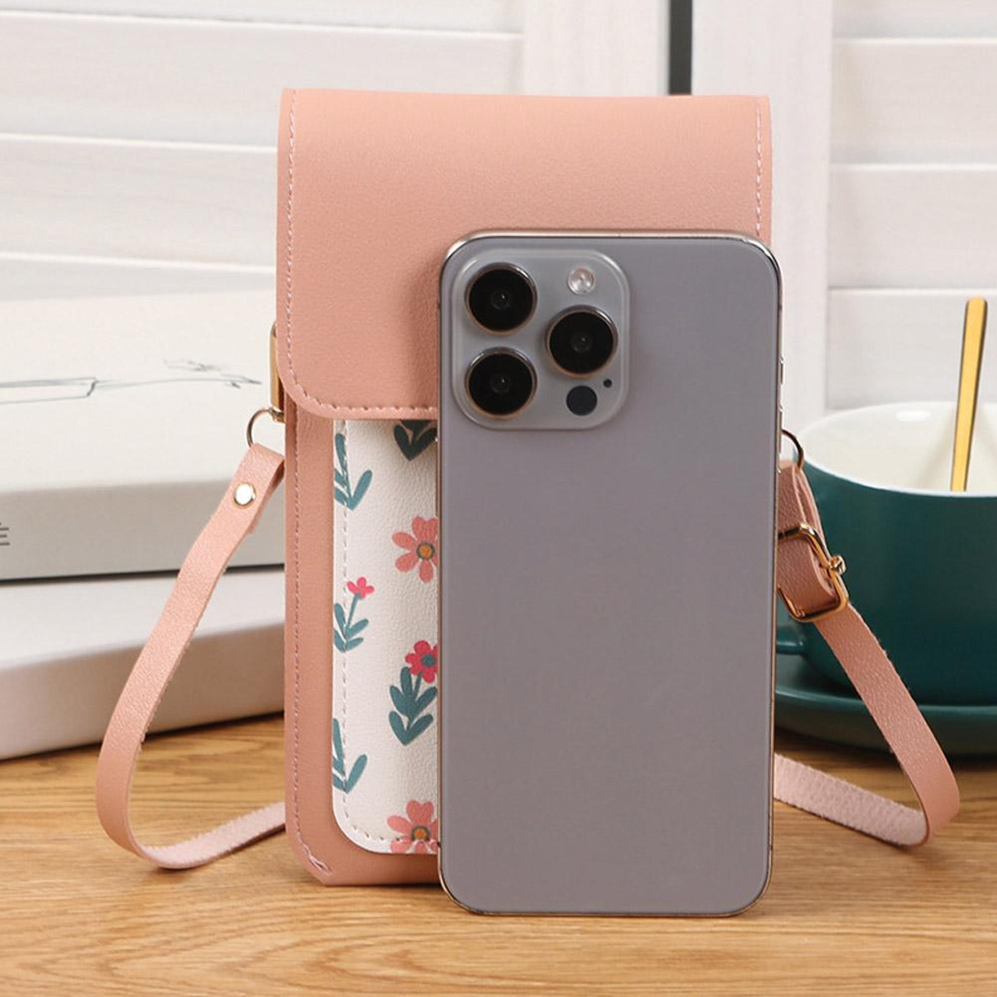 floral crossbody phone bag with touchscreen window mini cell phone wallet for women