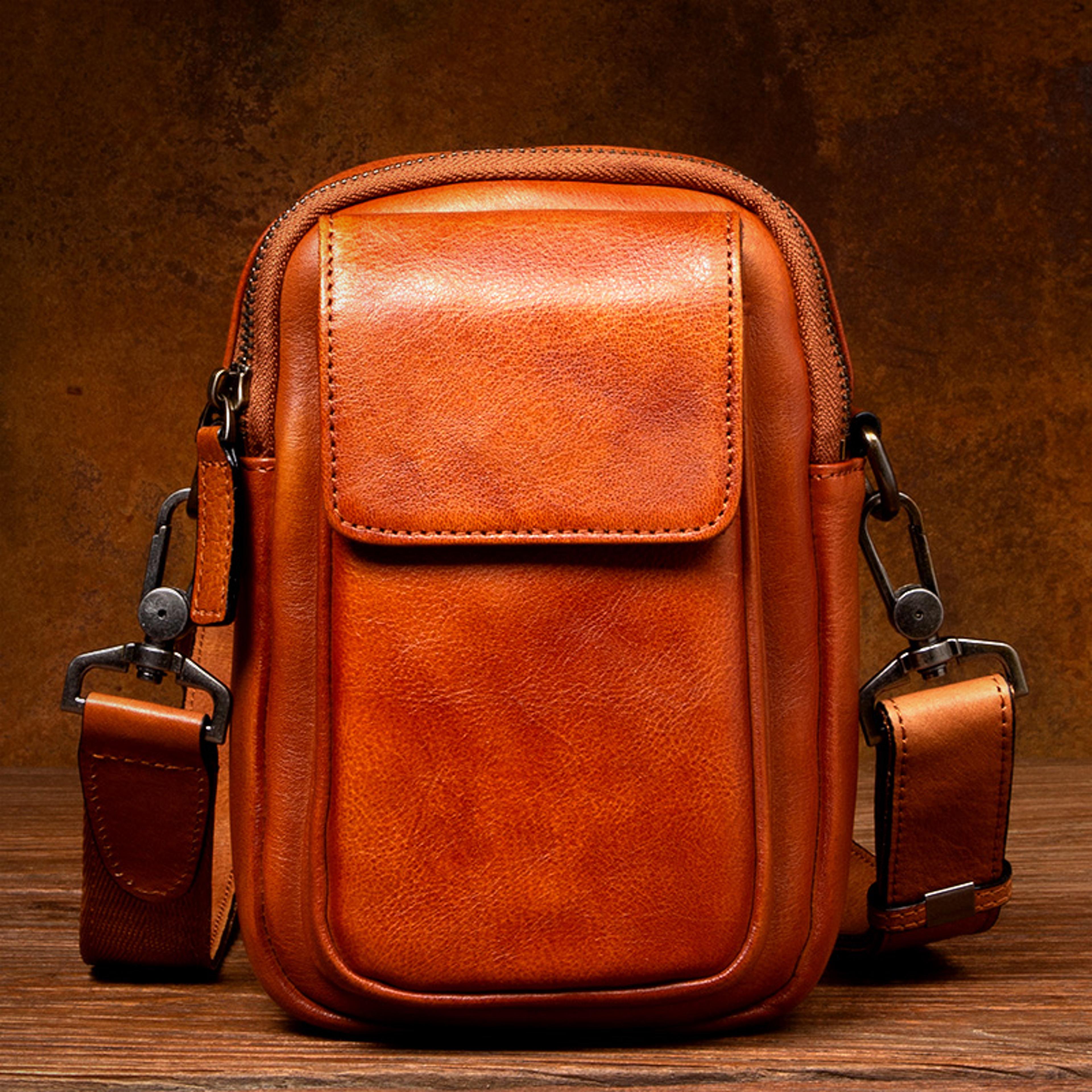 vintage genuine leather crossbody bag for phone and daily essentials