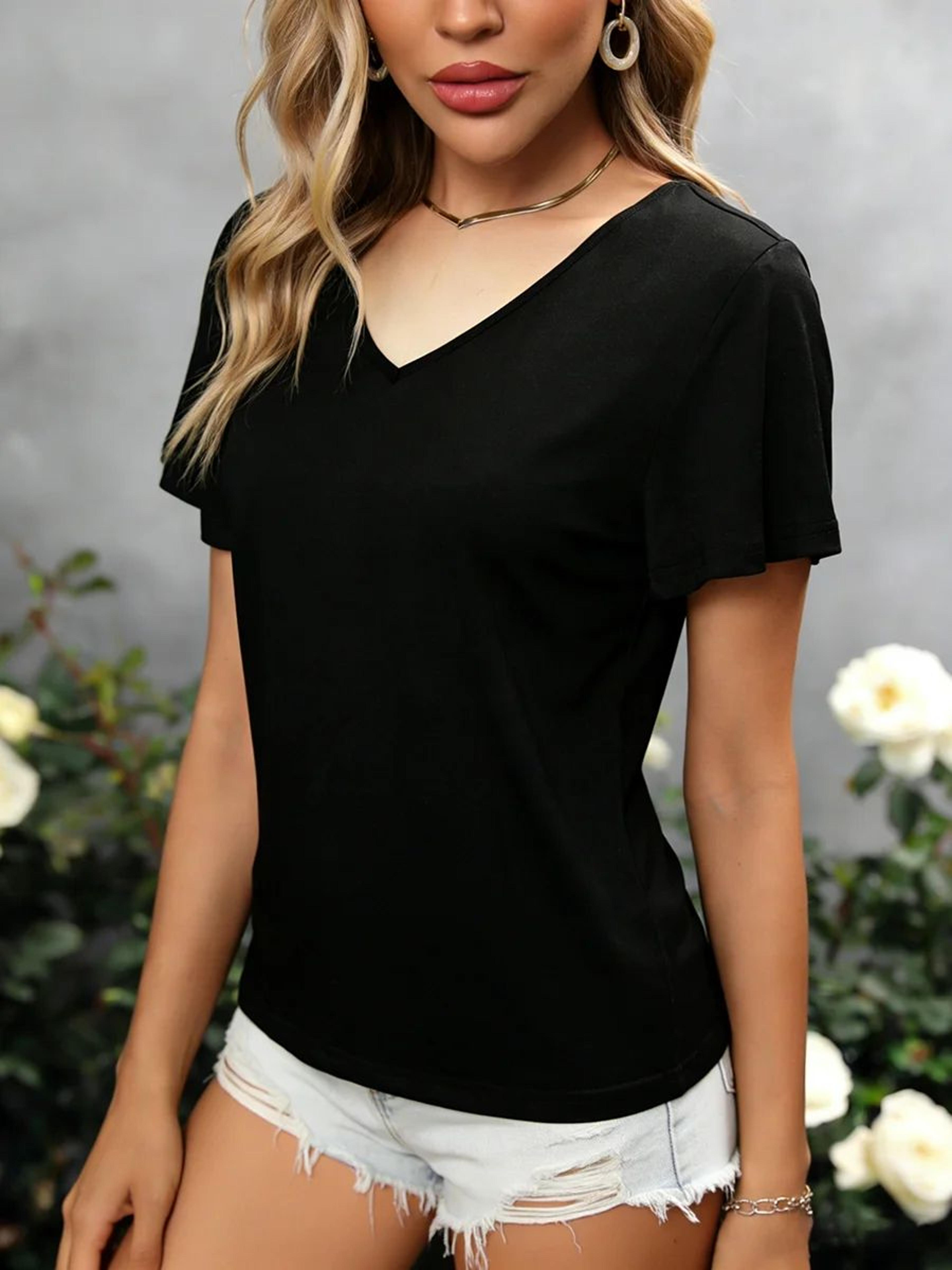 twist back women's v neck top relaxed short sleeve summer casual tee