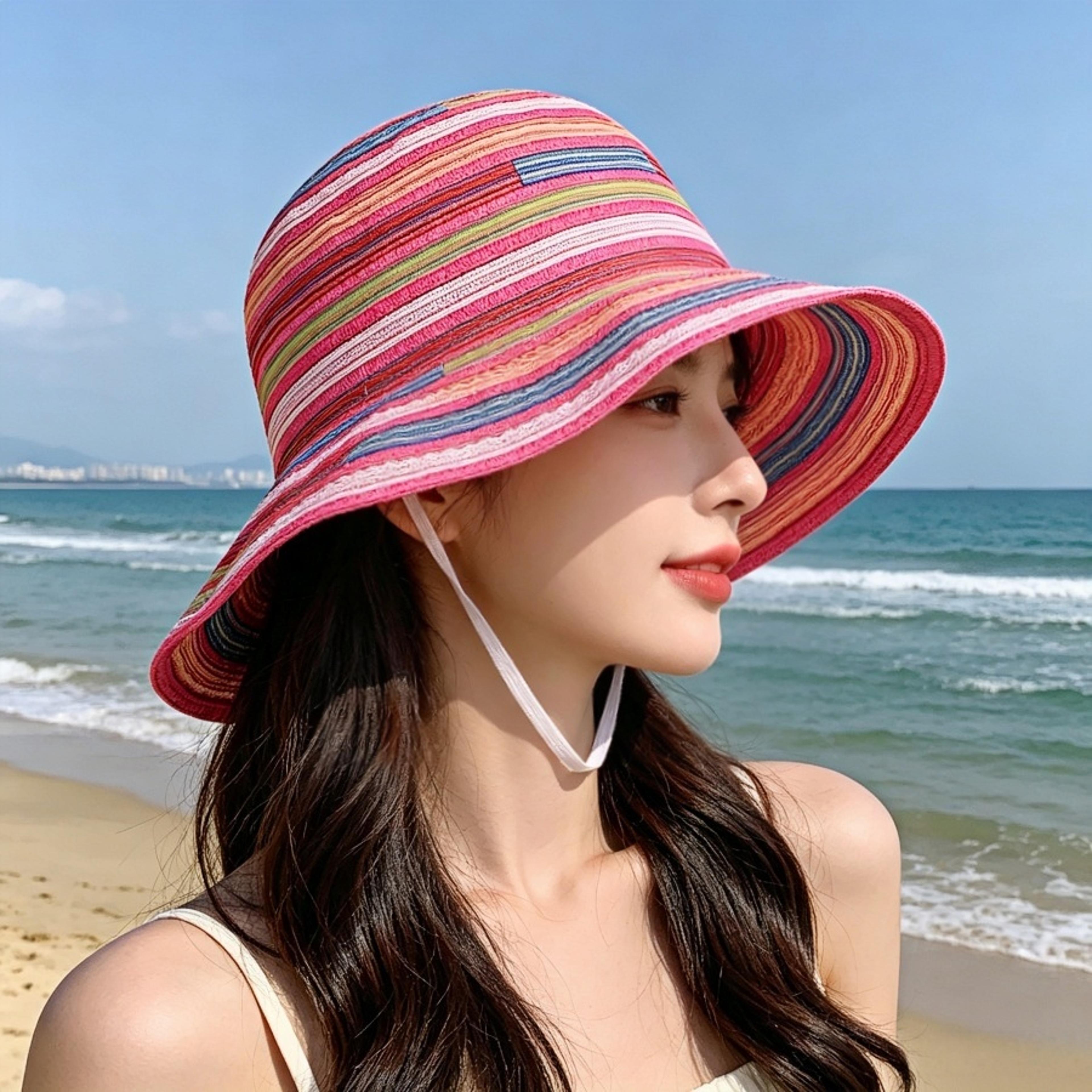 colorful wide brim sun hat for women foldable uv protection beach fisherman hat