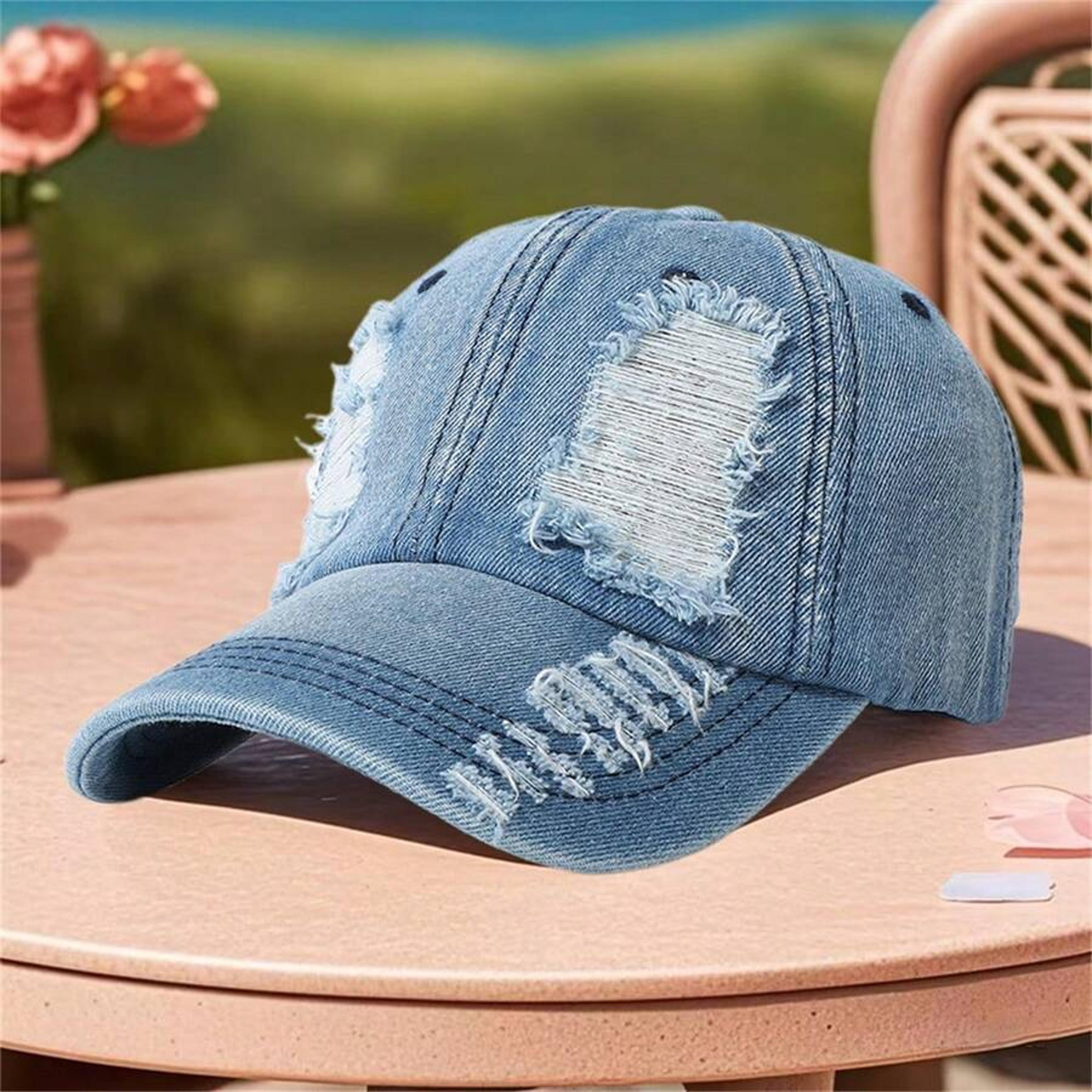 vintage denim baseball cap adjustable distressed unisex sun visor hat