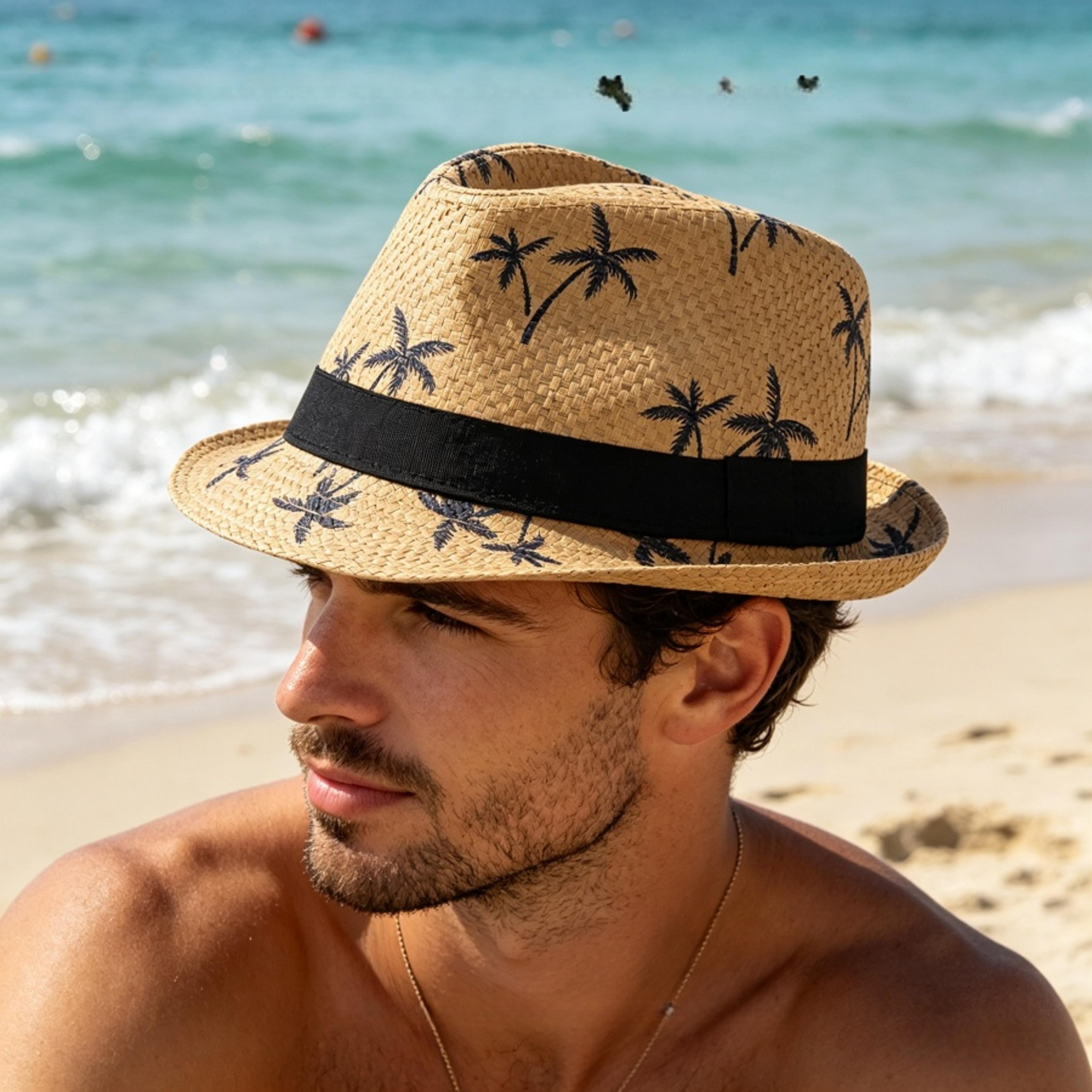 sunshield coconut print straw fedora hat for men