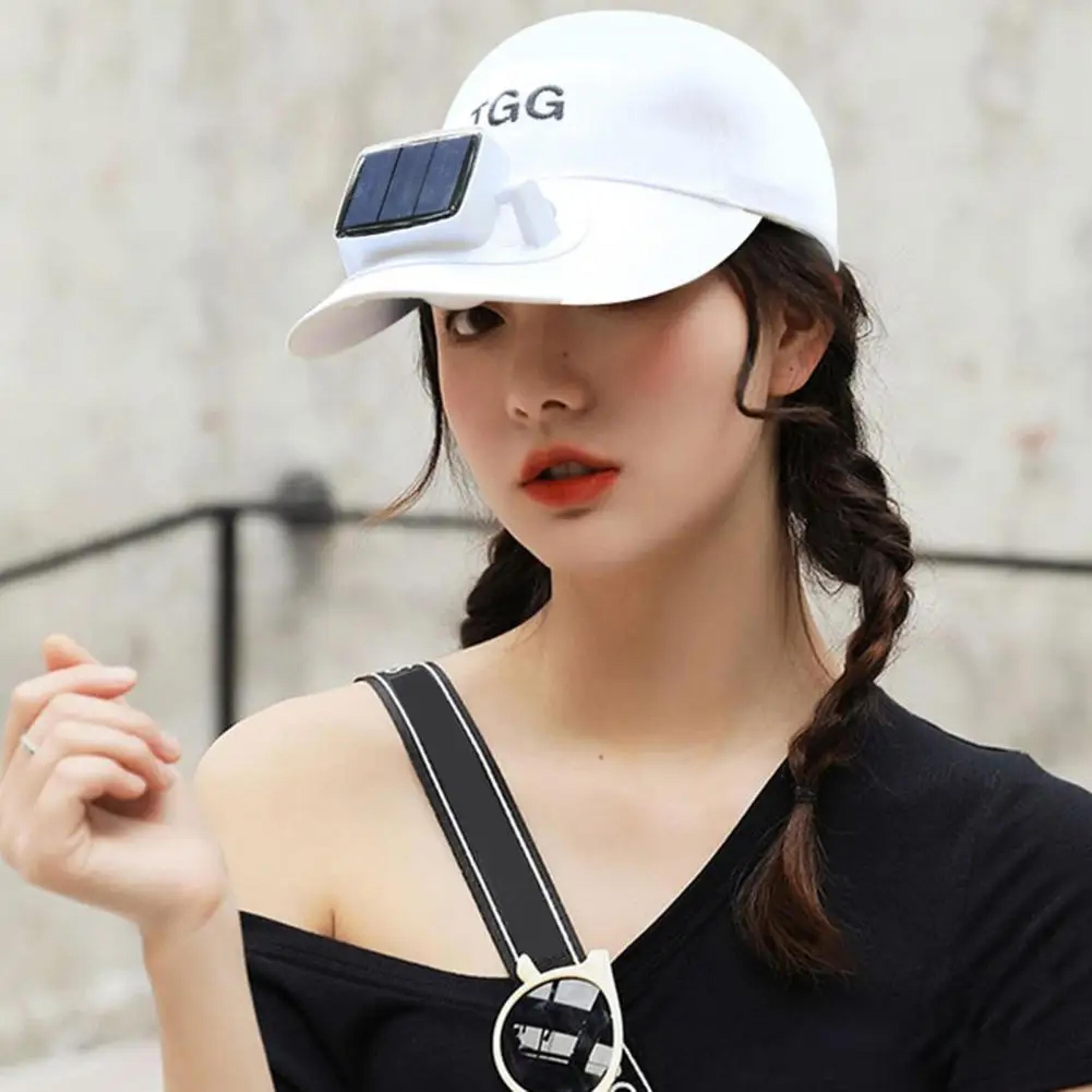 solar fan cooling sun hat with usb rechargeable fan and wide brim uv protection