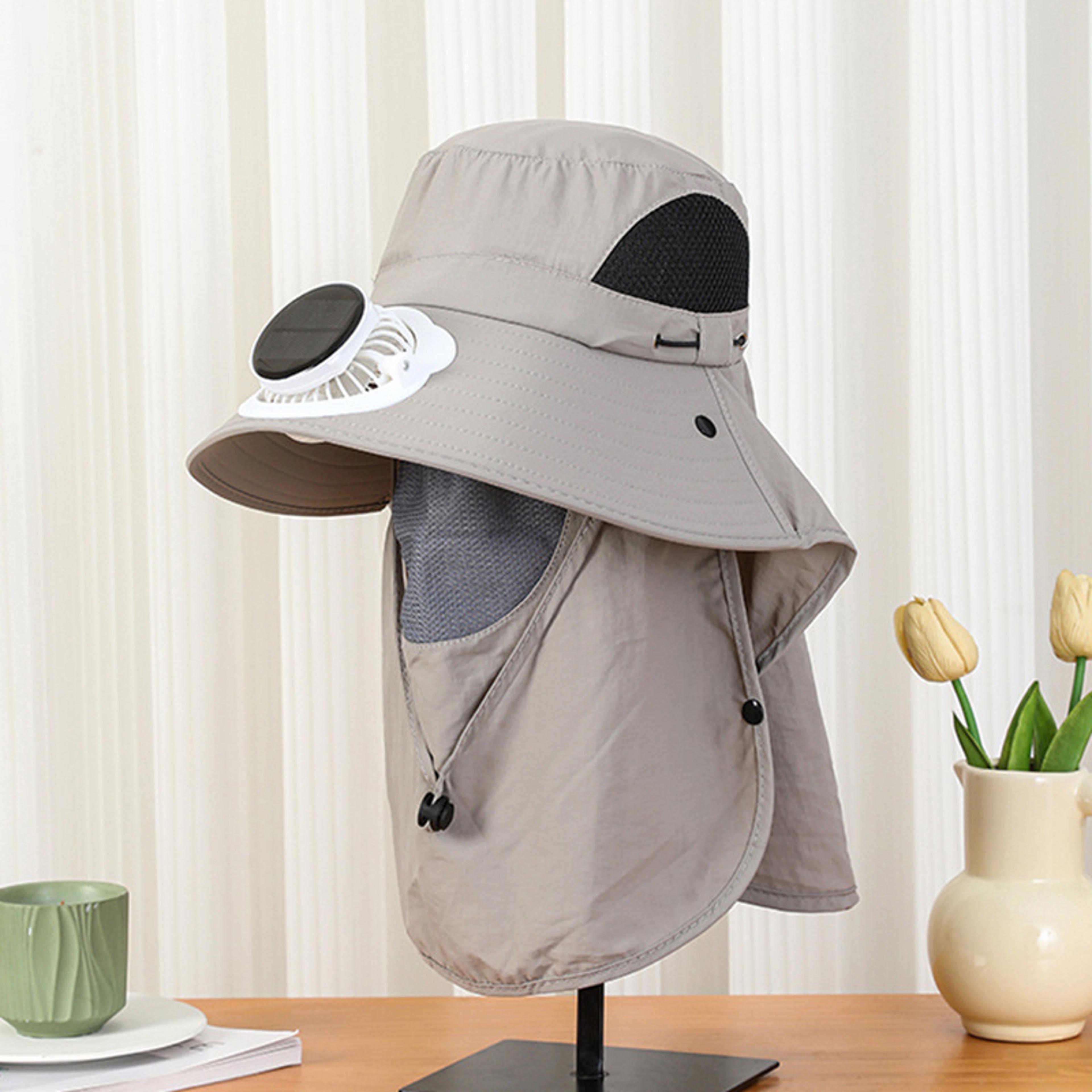 solar fan hat with wide brim uv protection neck cover for fishing, hiking & outdoor adventures