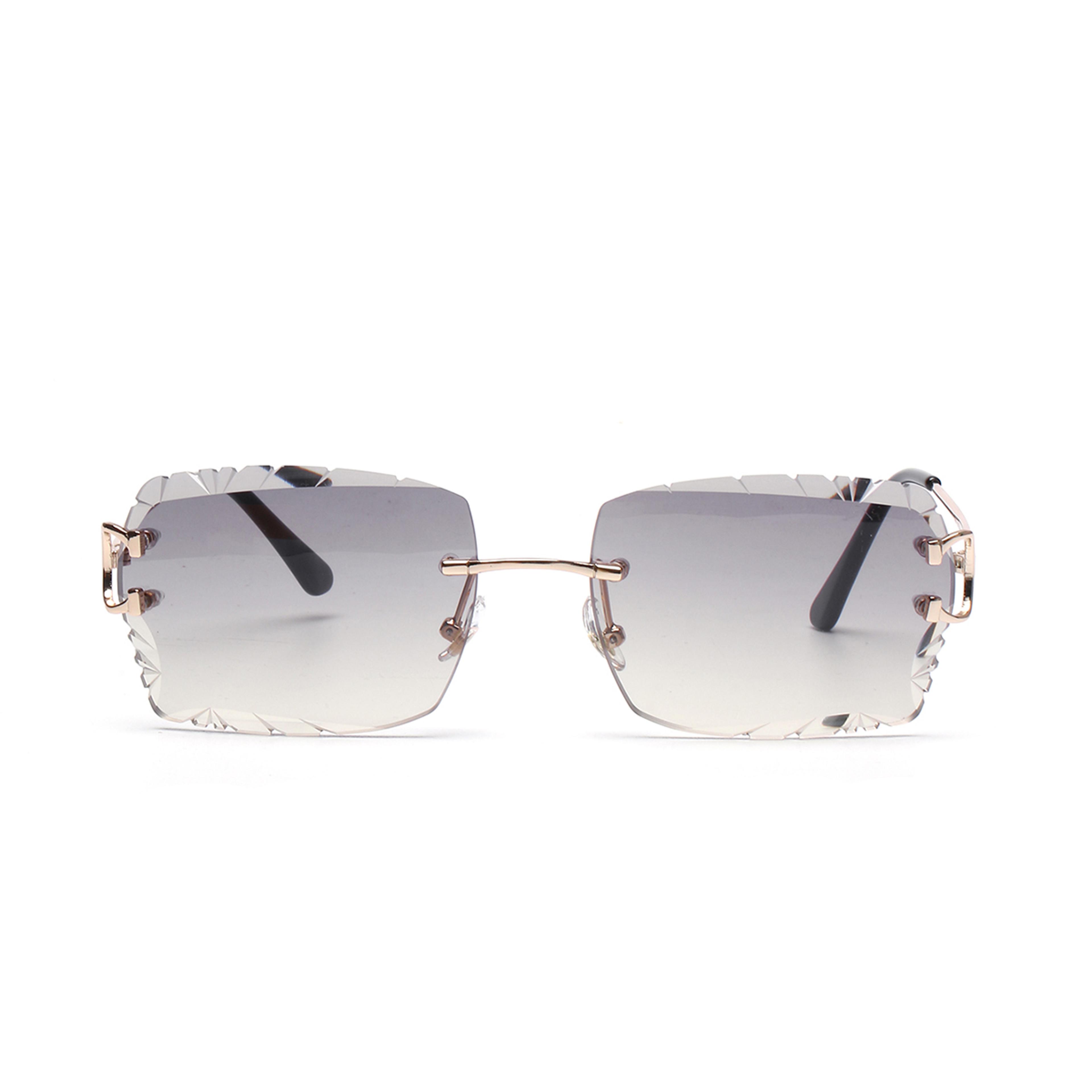 luxury rimless sunglasses with diamond cut square lenses