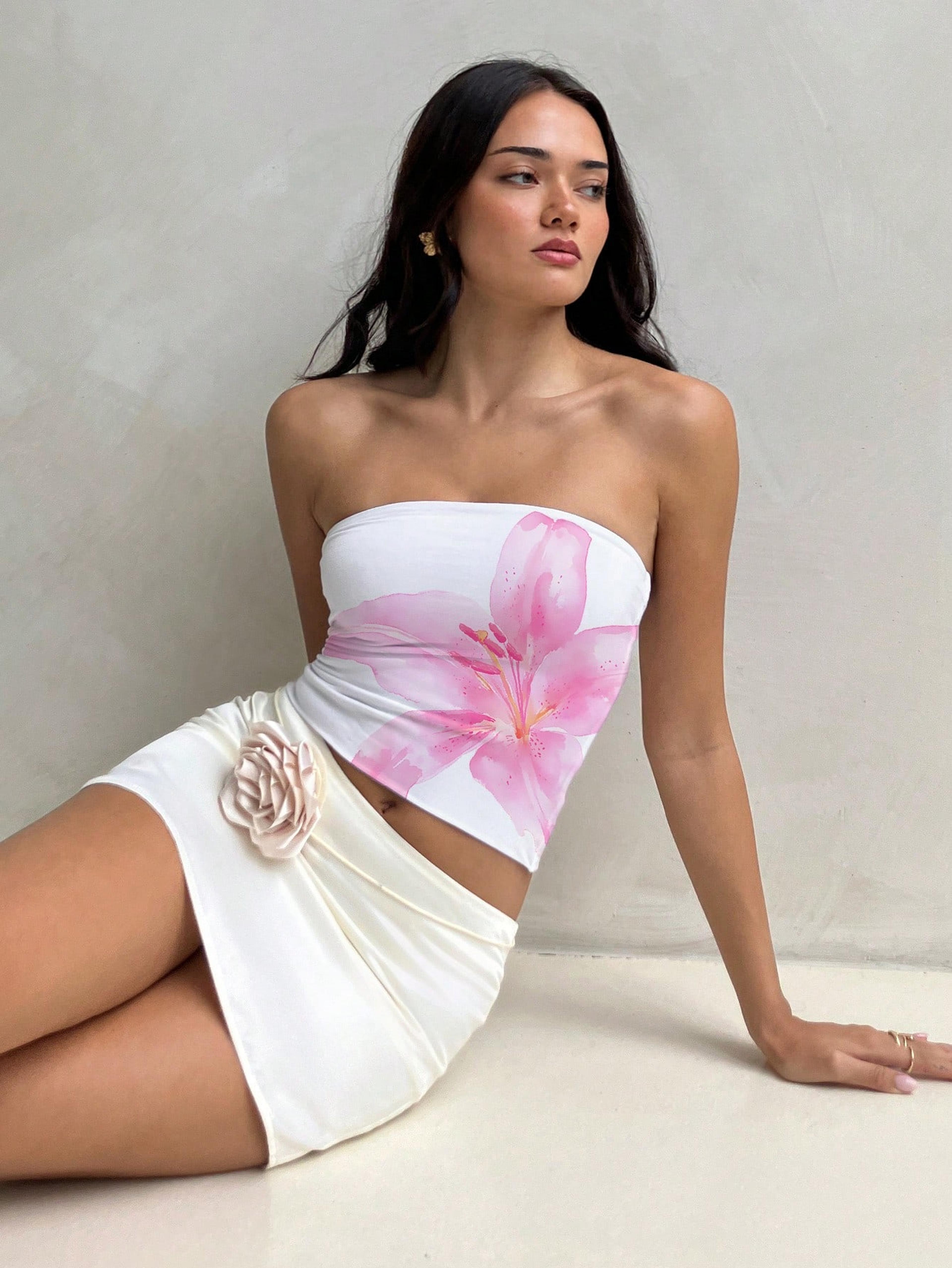 lily floral strapless crop top for women backless summer bandeau