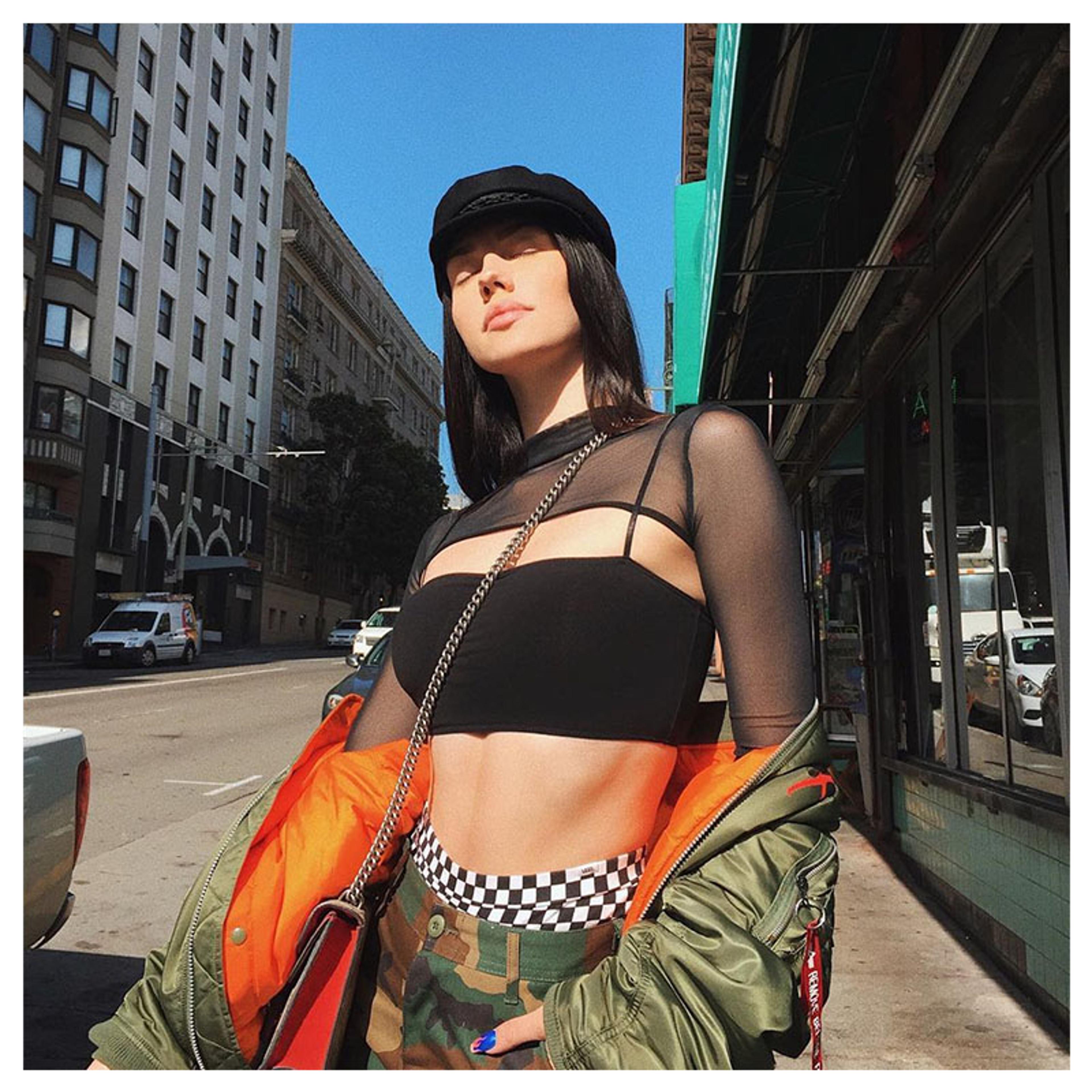 sheer mesh sleeve black crop top for women hollow out club tee