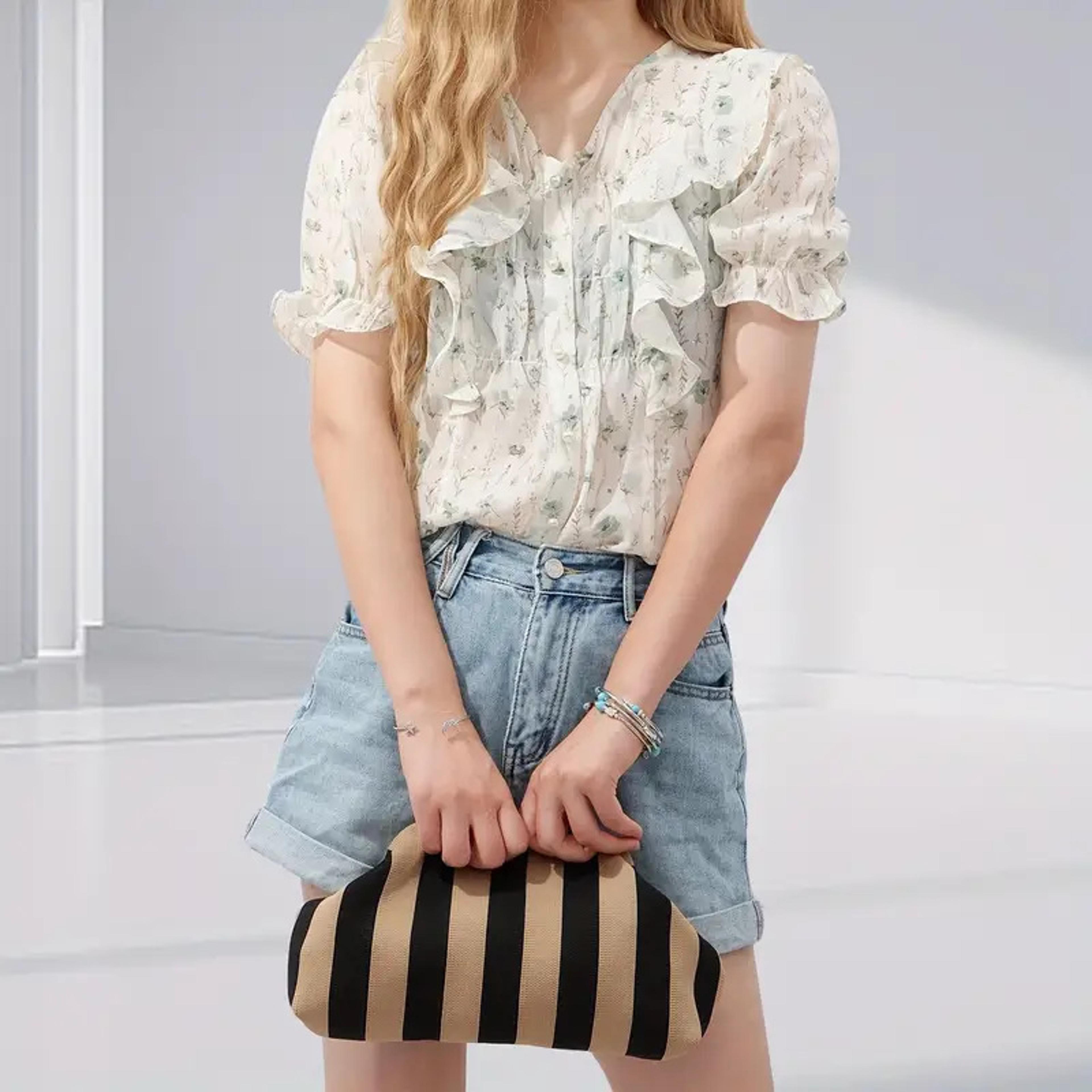 coastal chic woven crochet handbag striped beach clutch bag for travel & everyday style