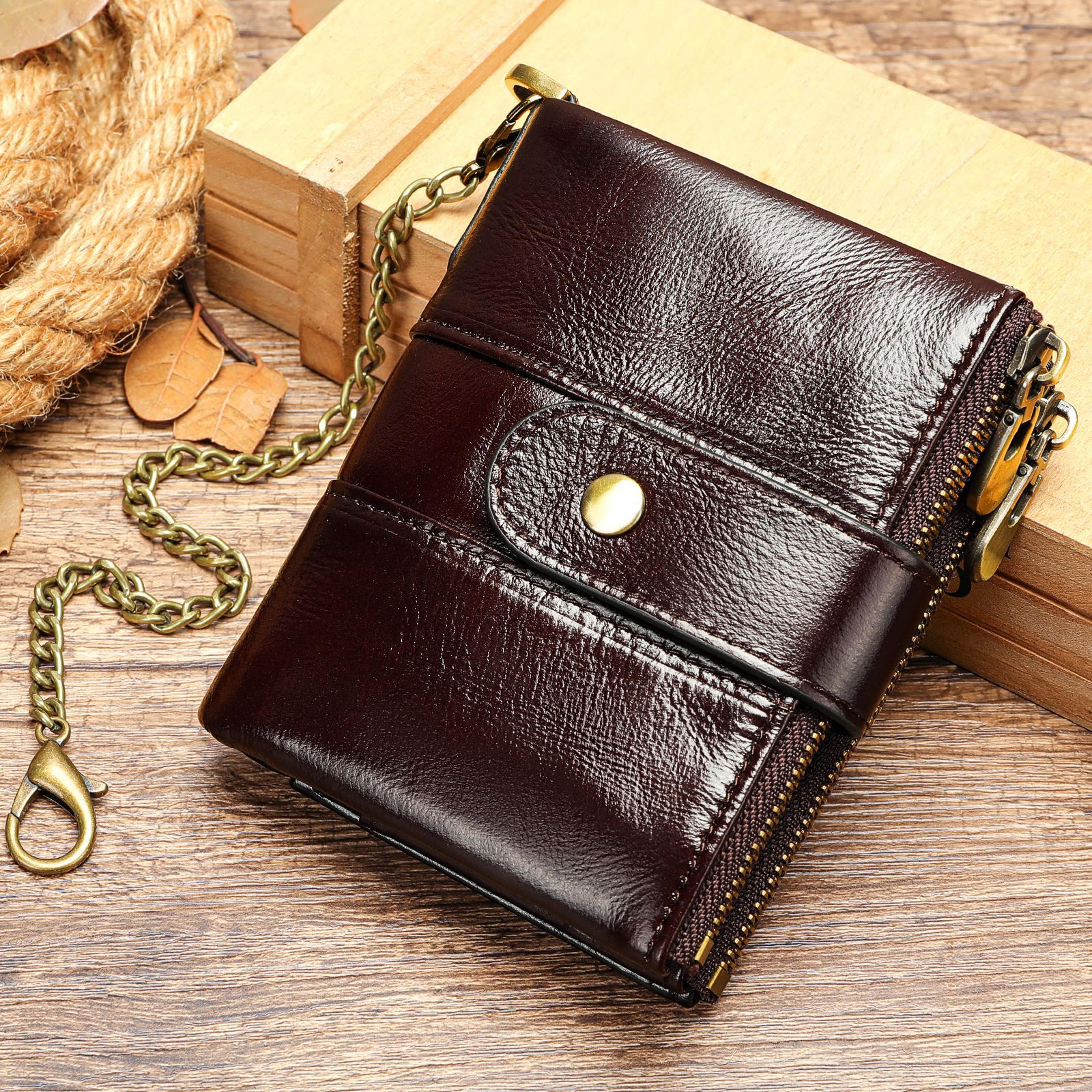 leather zip wallet slim card holder for men and women