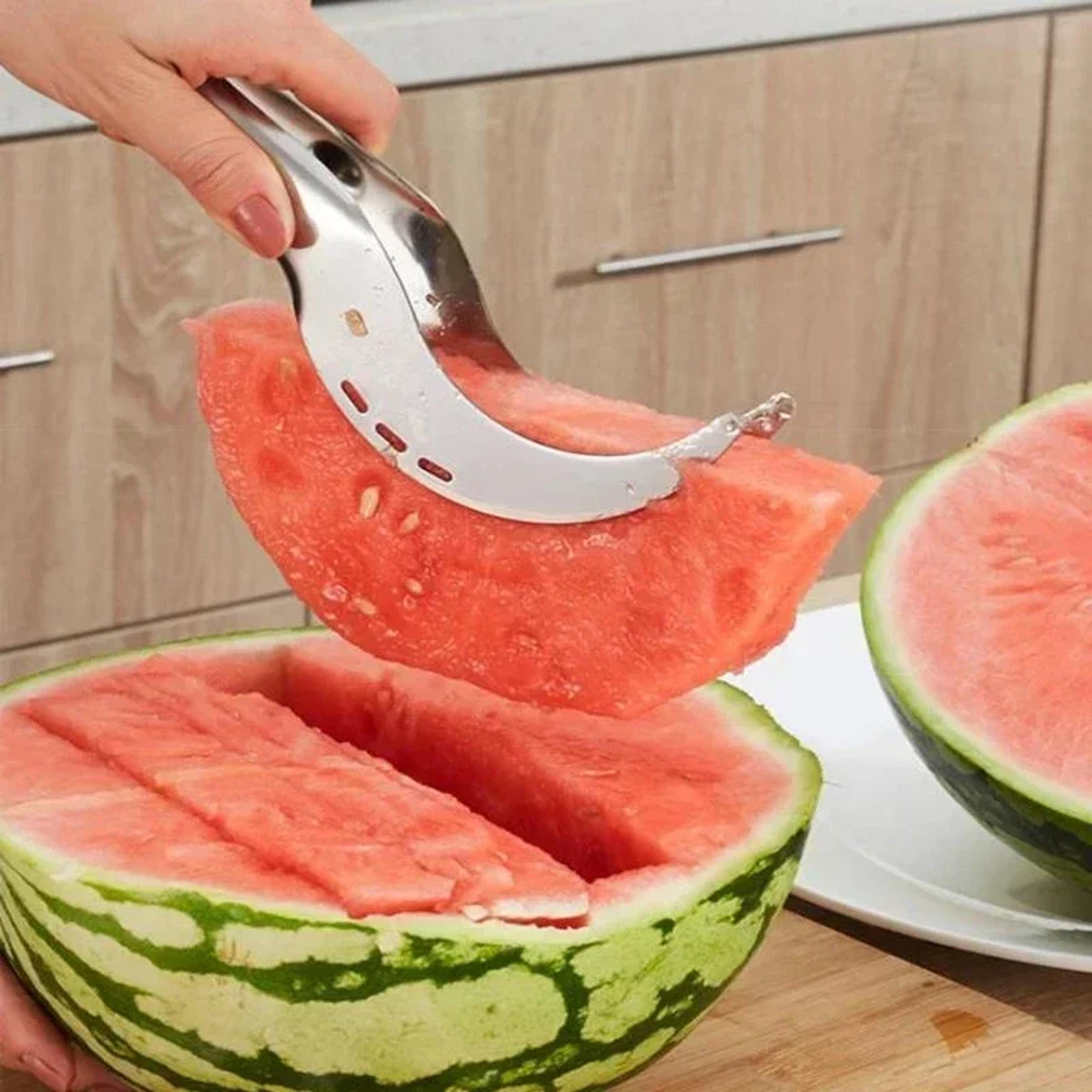 stainless steel watermelon slicer & fruit cutter with windmill roller