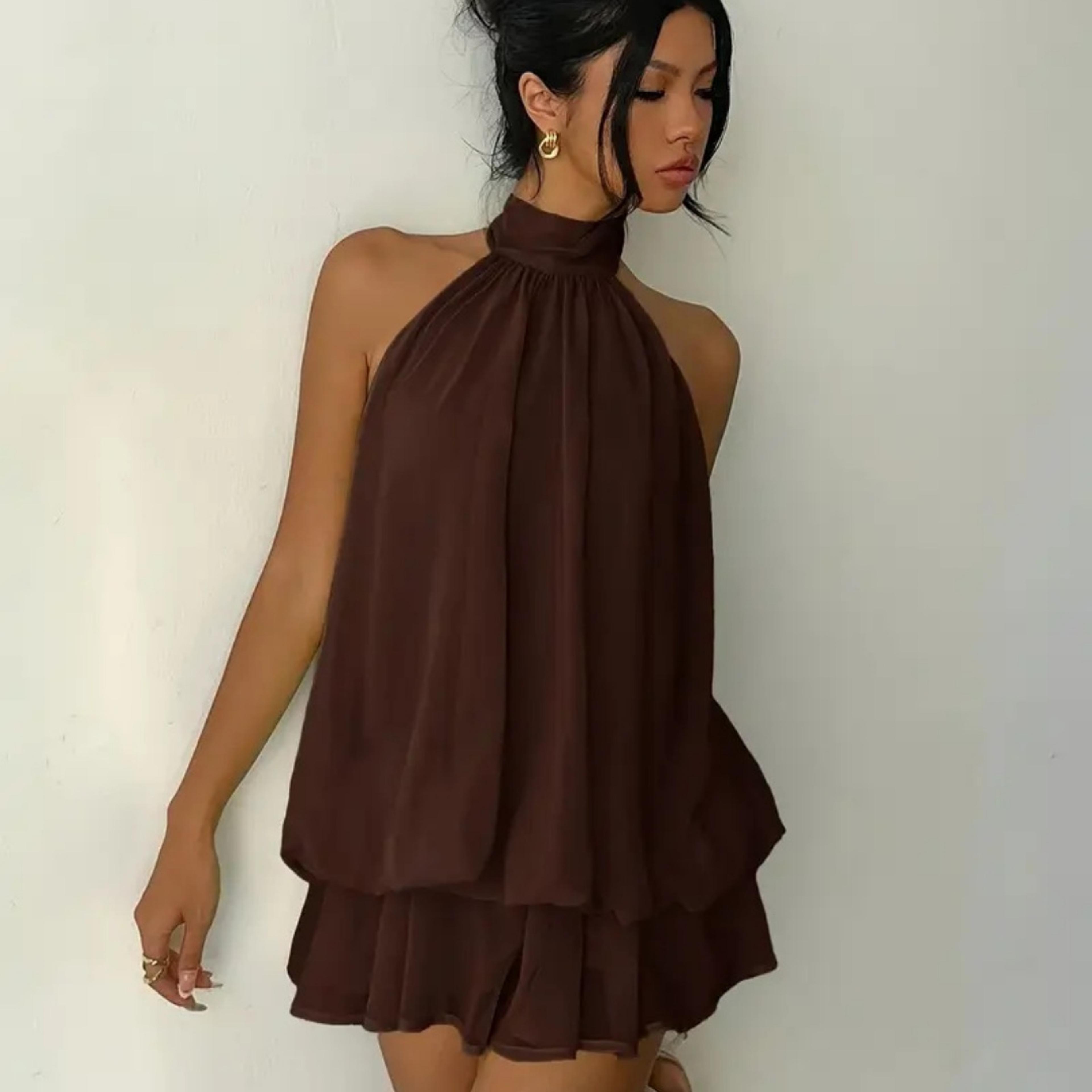 elegant halter neck dress backless chiffon mini dress for parties, birthdays & fashion