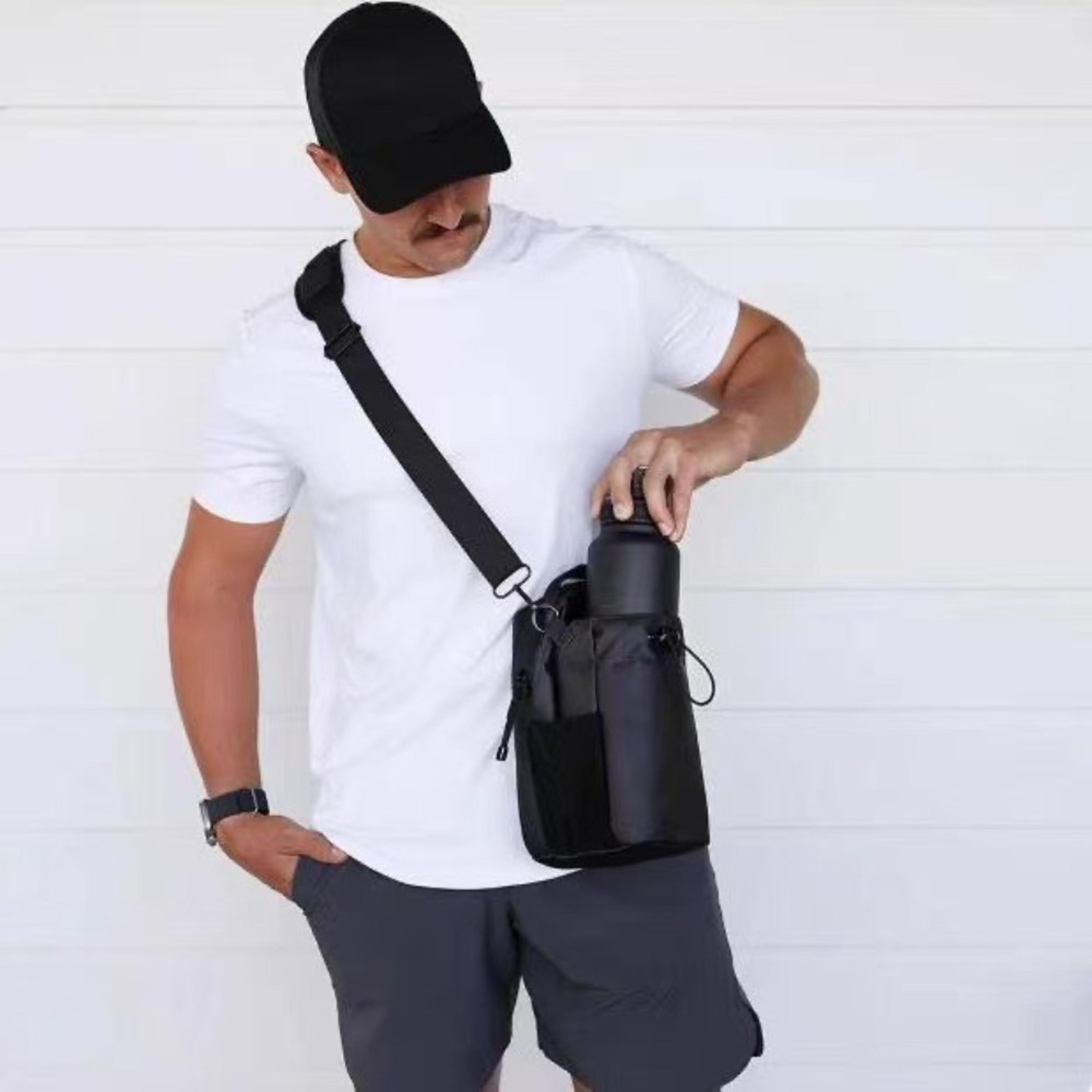 magnetic water bottle holder crossbody bag with phone pocket large capacity gym water bottle bag