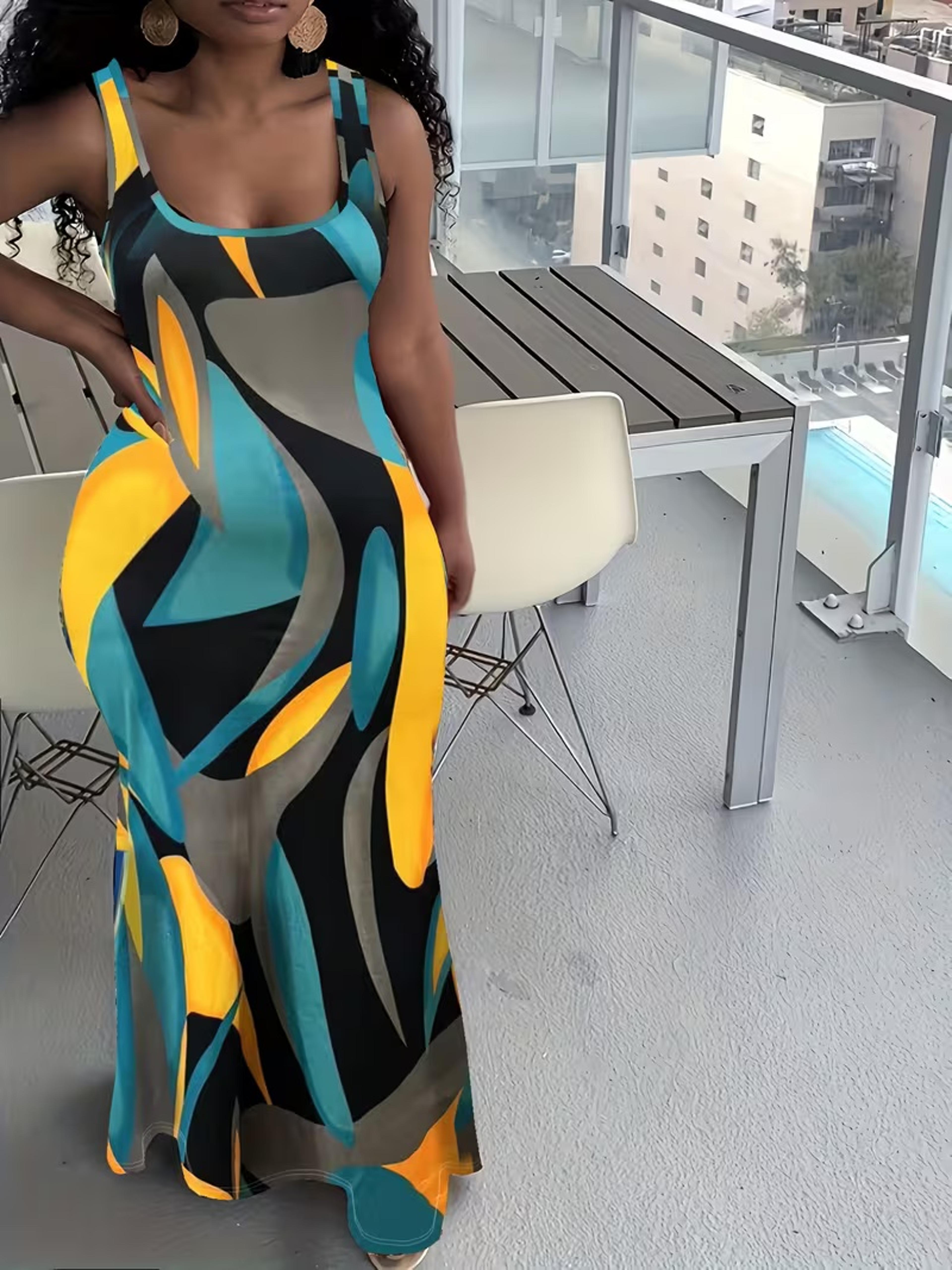 mermaid bodycon maxi dress with geometric water ripple print