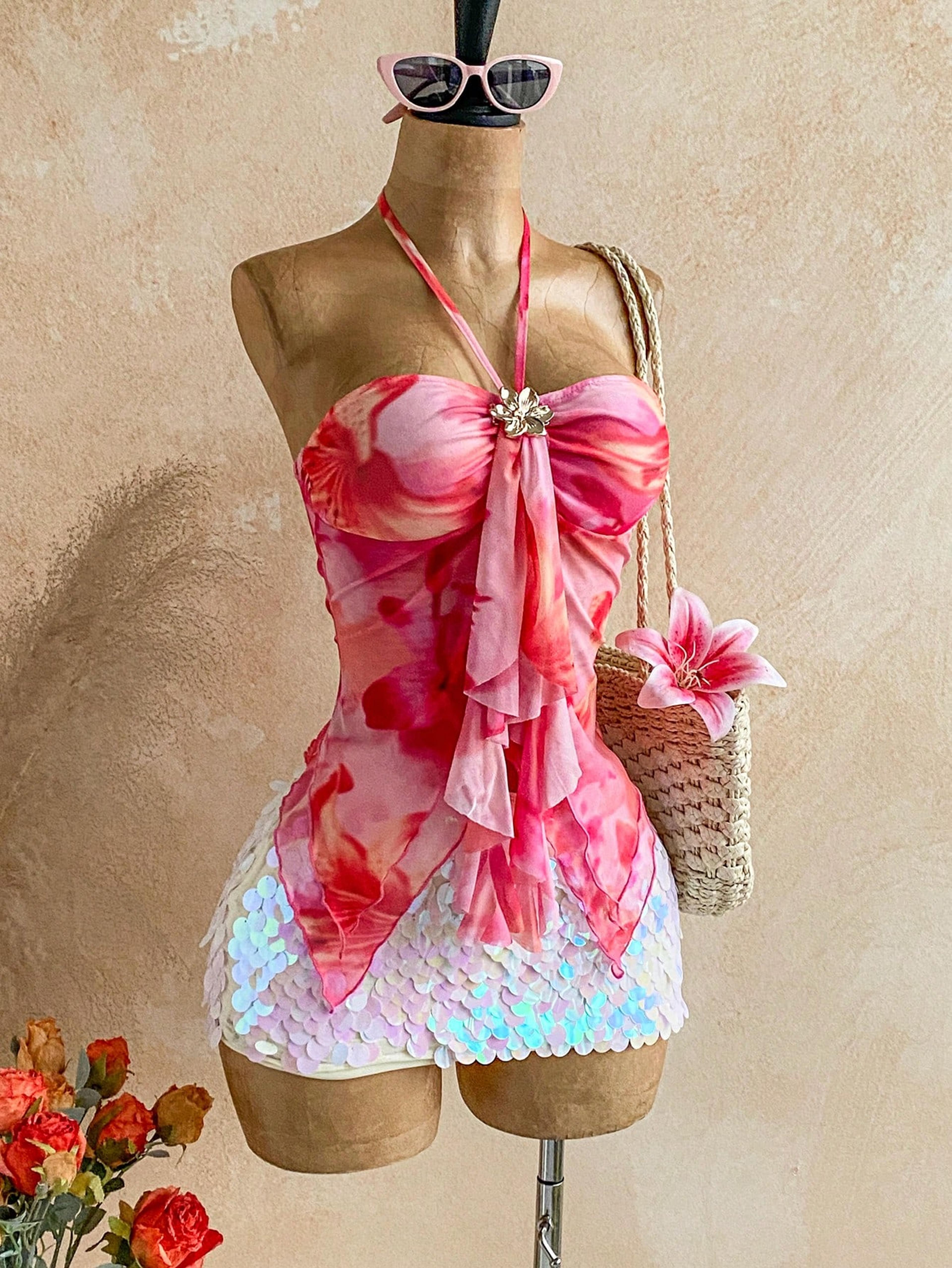 floral halter tie neck off shoulder blouse for women summer vacation camisoles