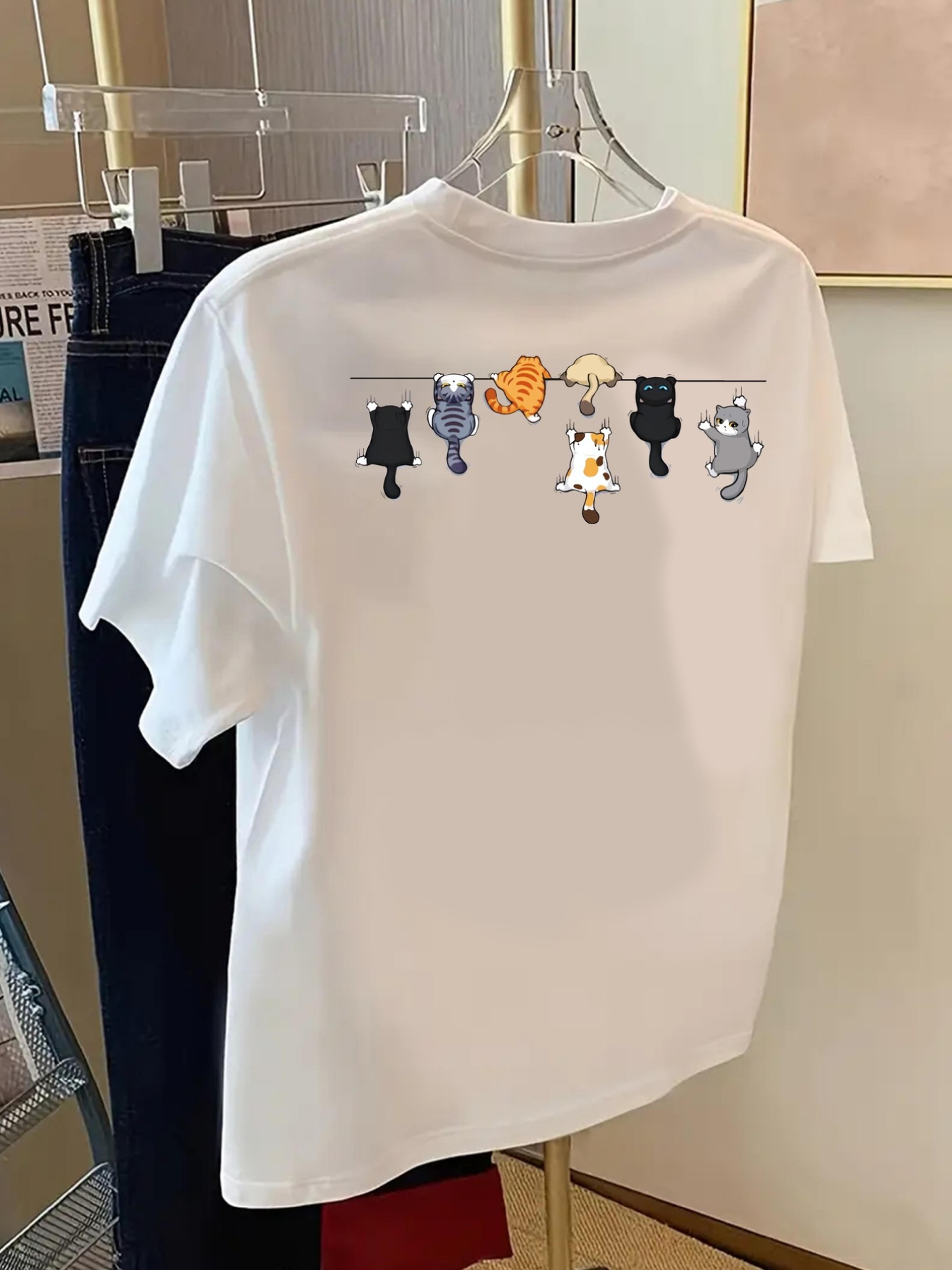 cute cat graphic t shirt for women's tee, cotton casual summer top