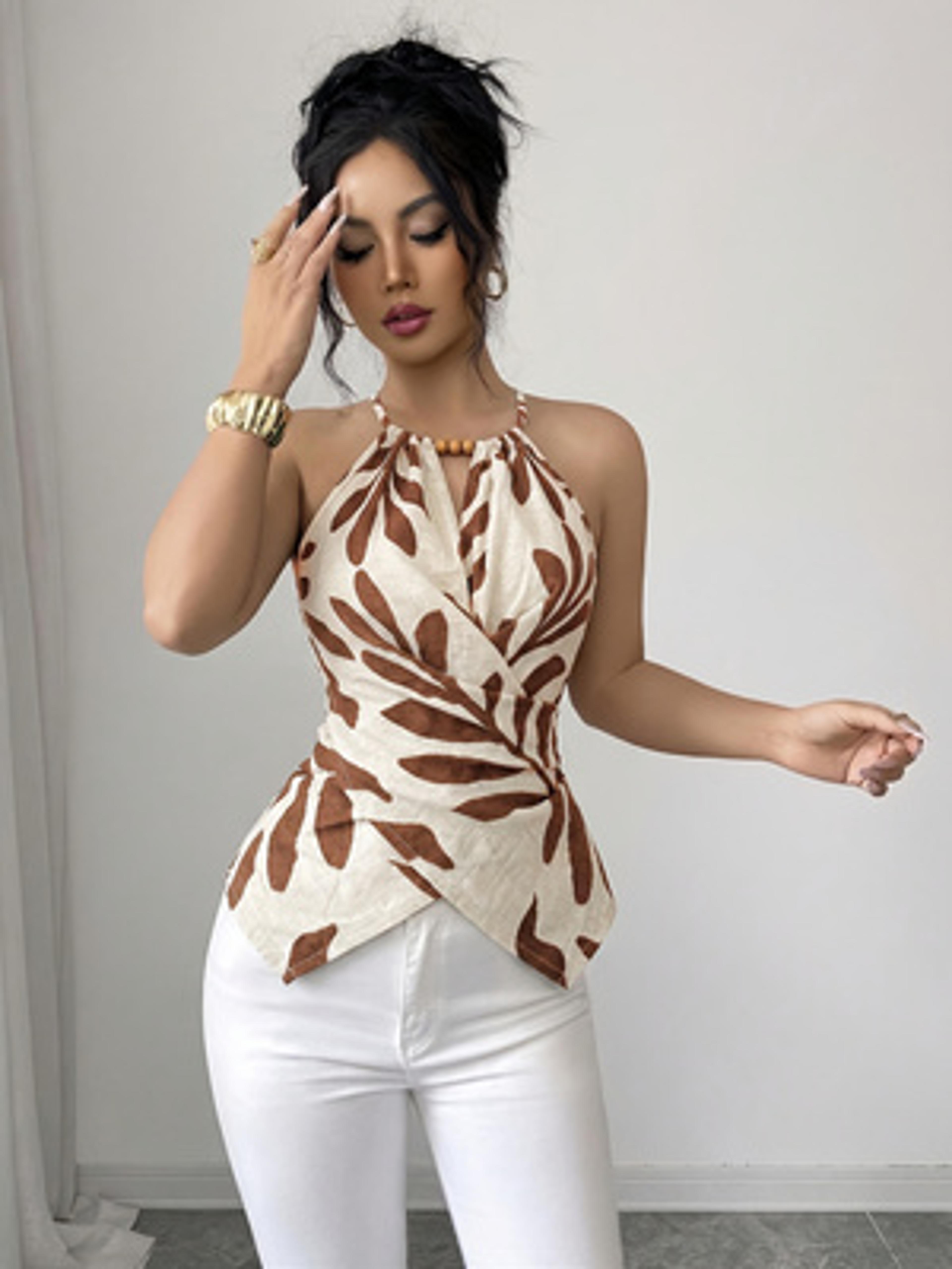 women's floral tank top cross back sleeveless casual summer beach blouse