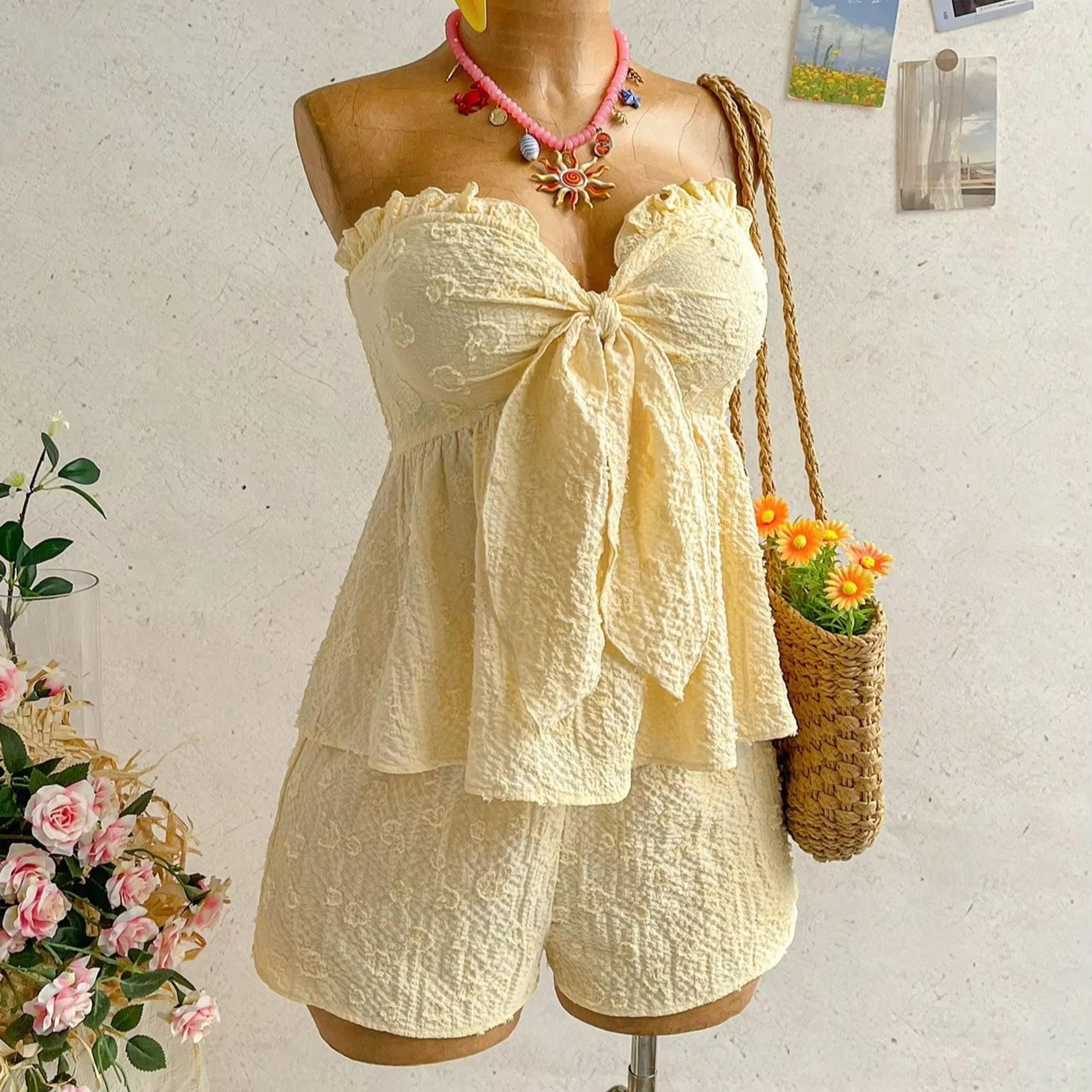 women's casual summer set printed top & shorts vacation outfit