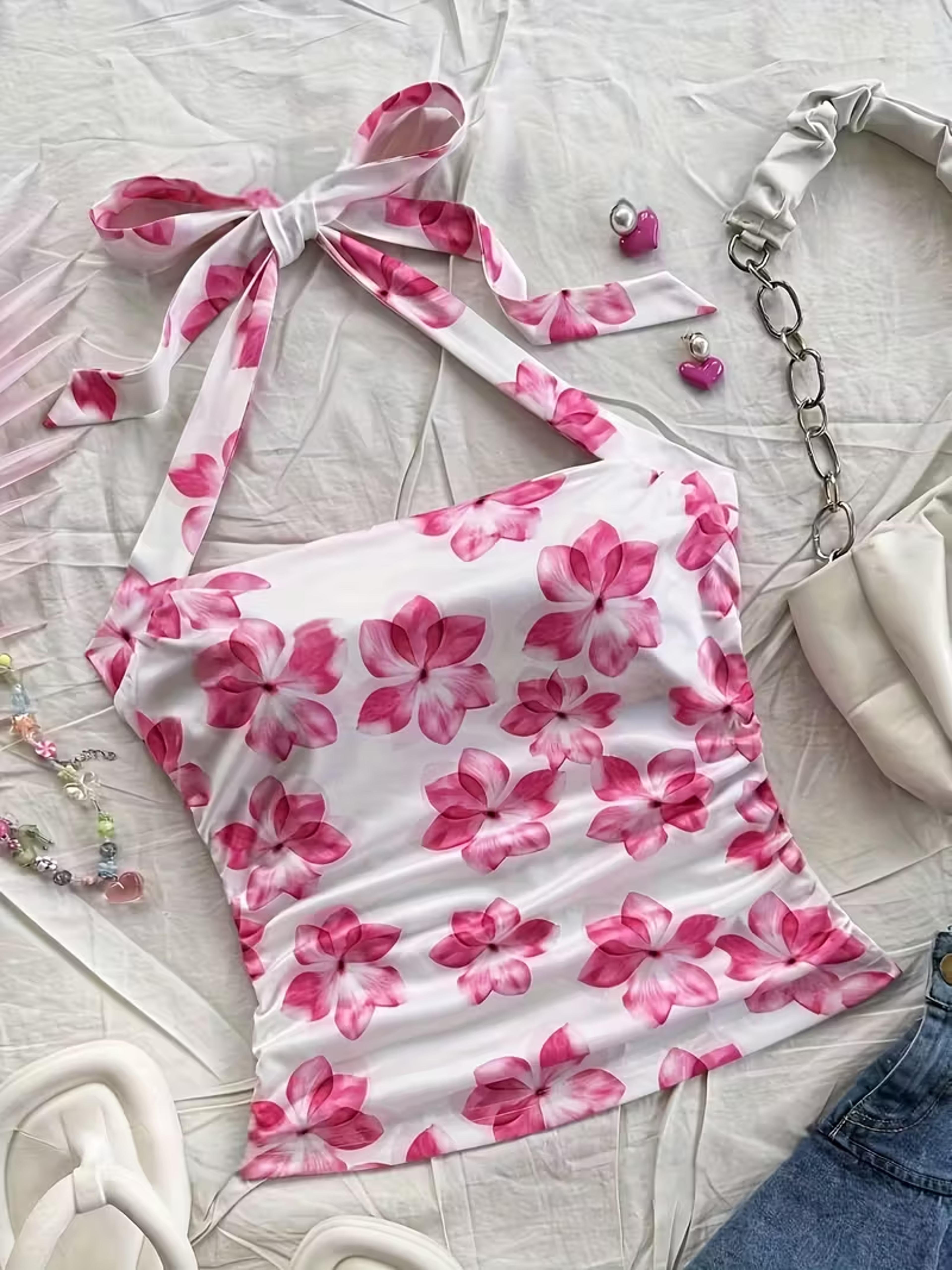 pink floral camisole women's summer top sleeveless vacation tank top
