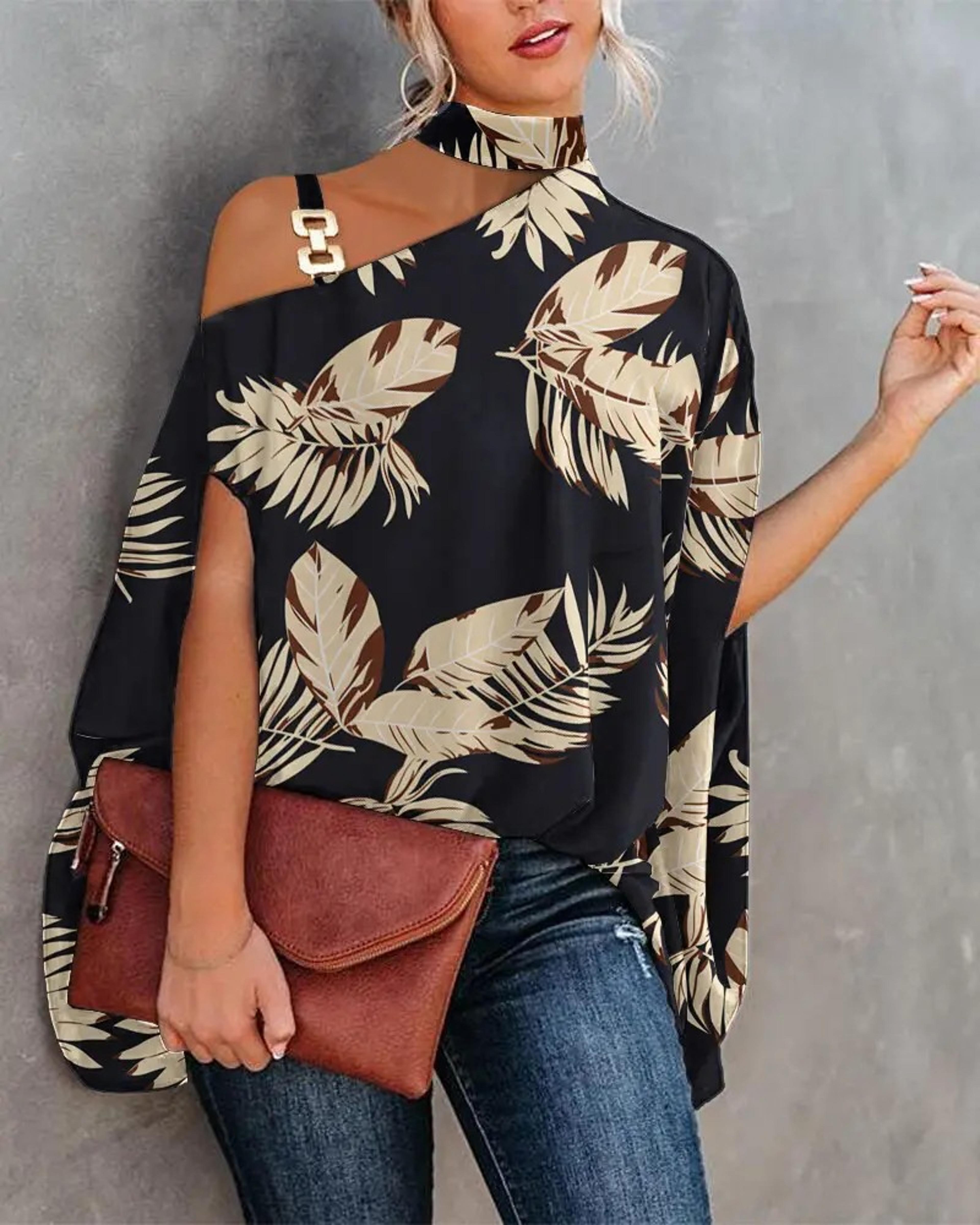 elegant women's batwing blouse loose fit printed office top for spring & summer