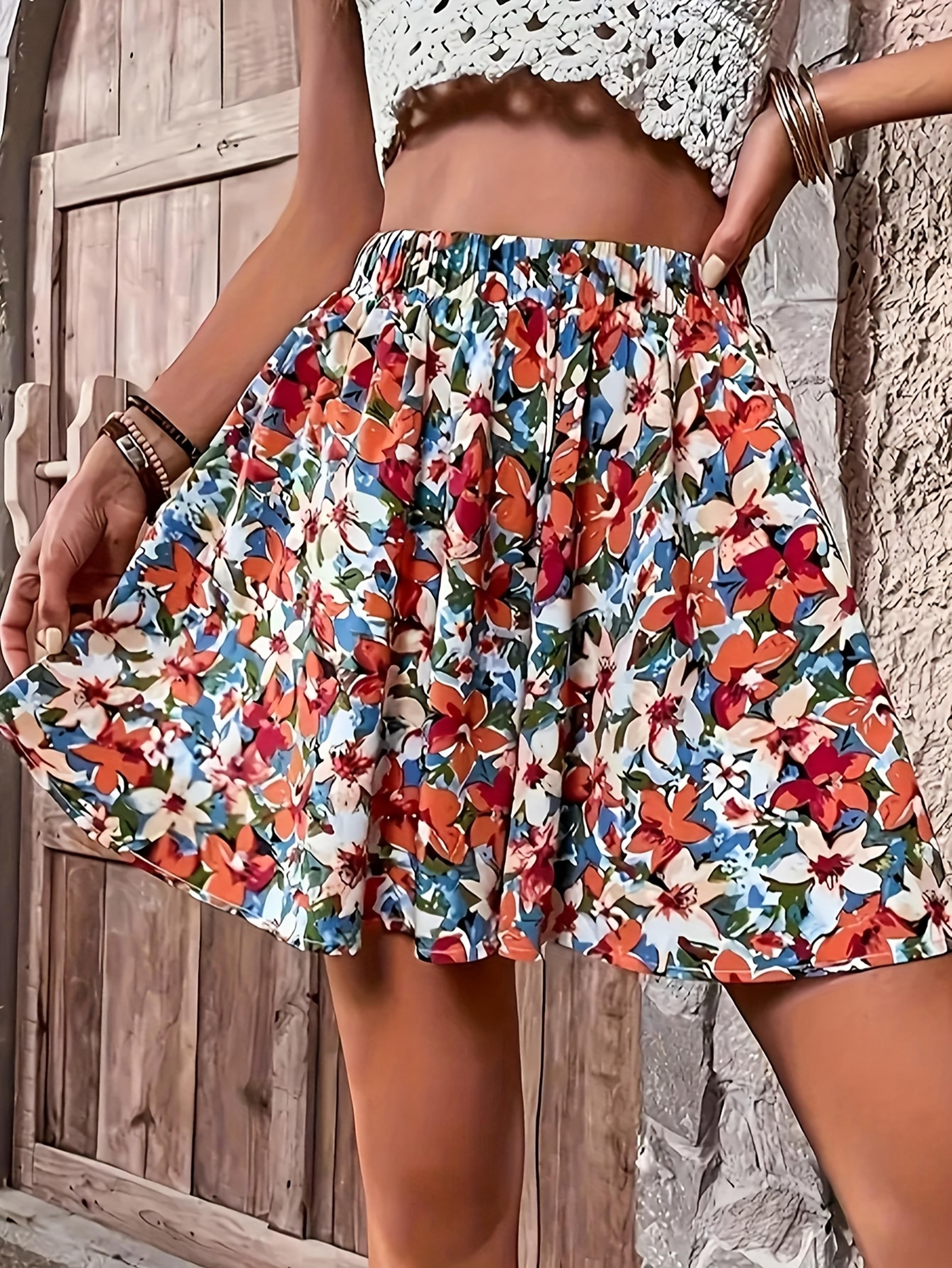 boho floral elastic waist mini skirt for women casual summer wear
