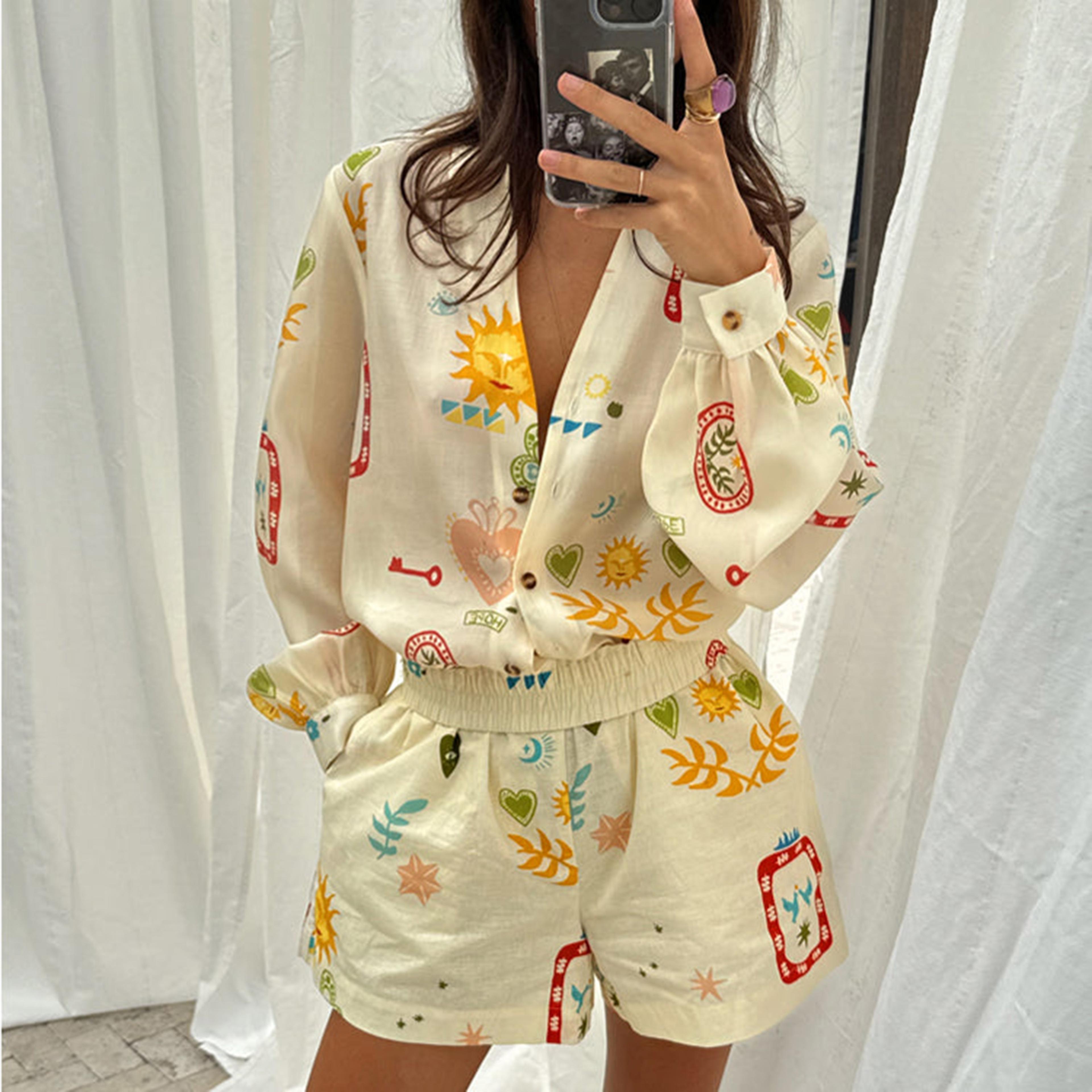 boho set for women graphic print beach vacation lounge outfit