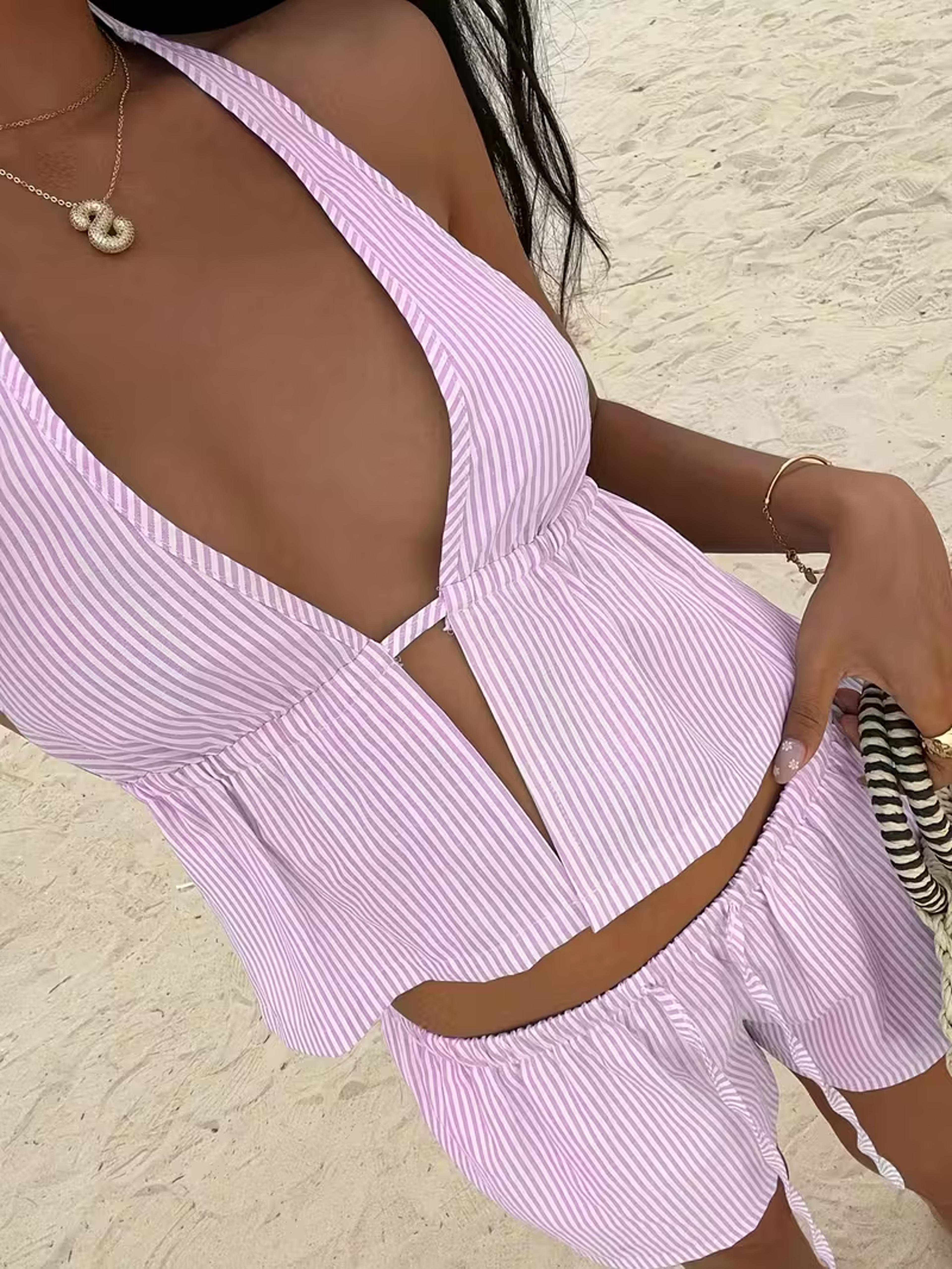 women's summer lounge set backless camisole and drawstring shorts pajama set