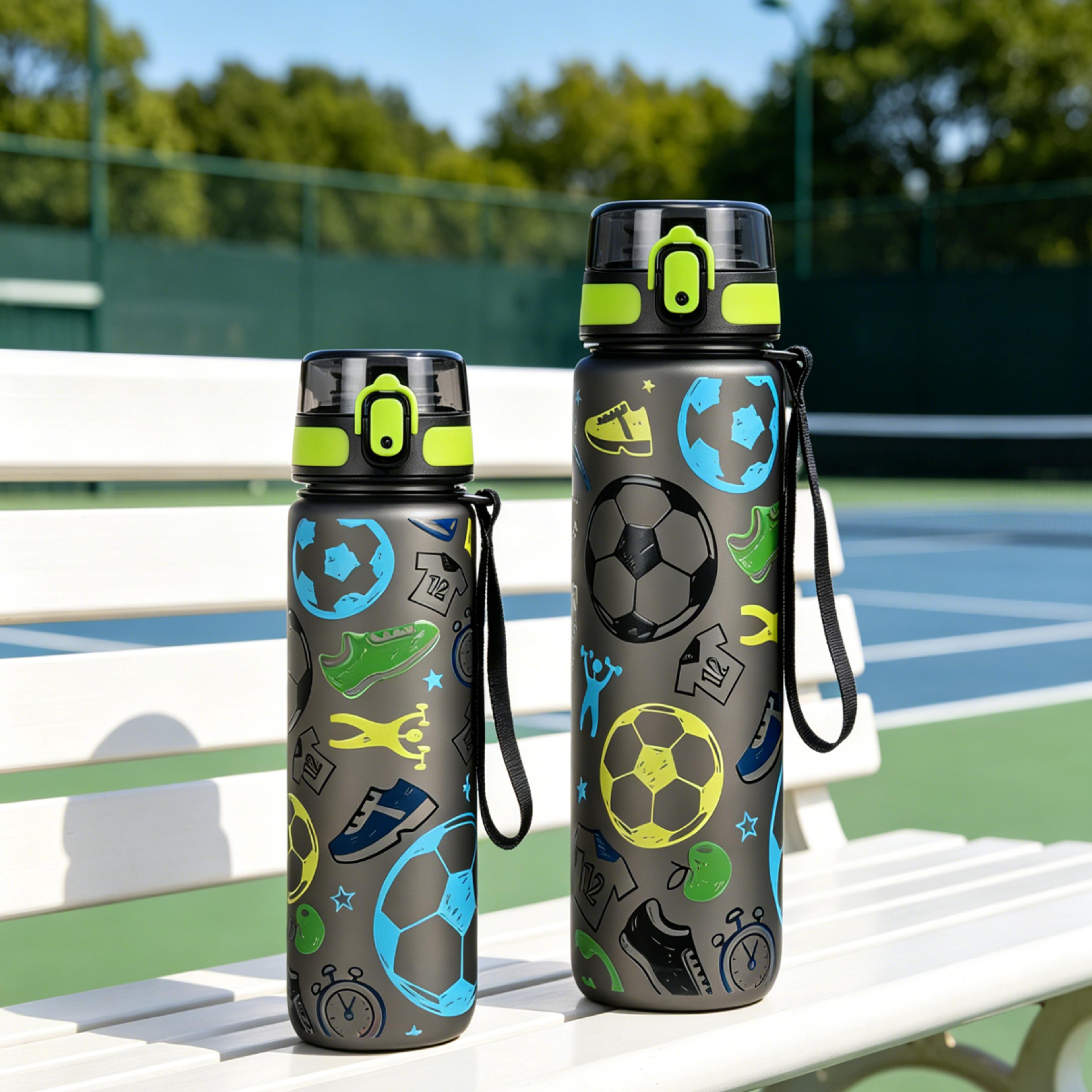soccer print sports water bottle leak proof flip top water bottle for gym, school & travel