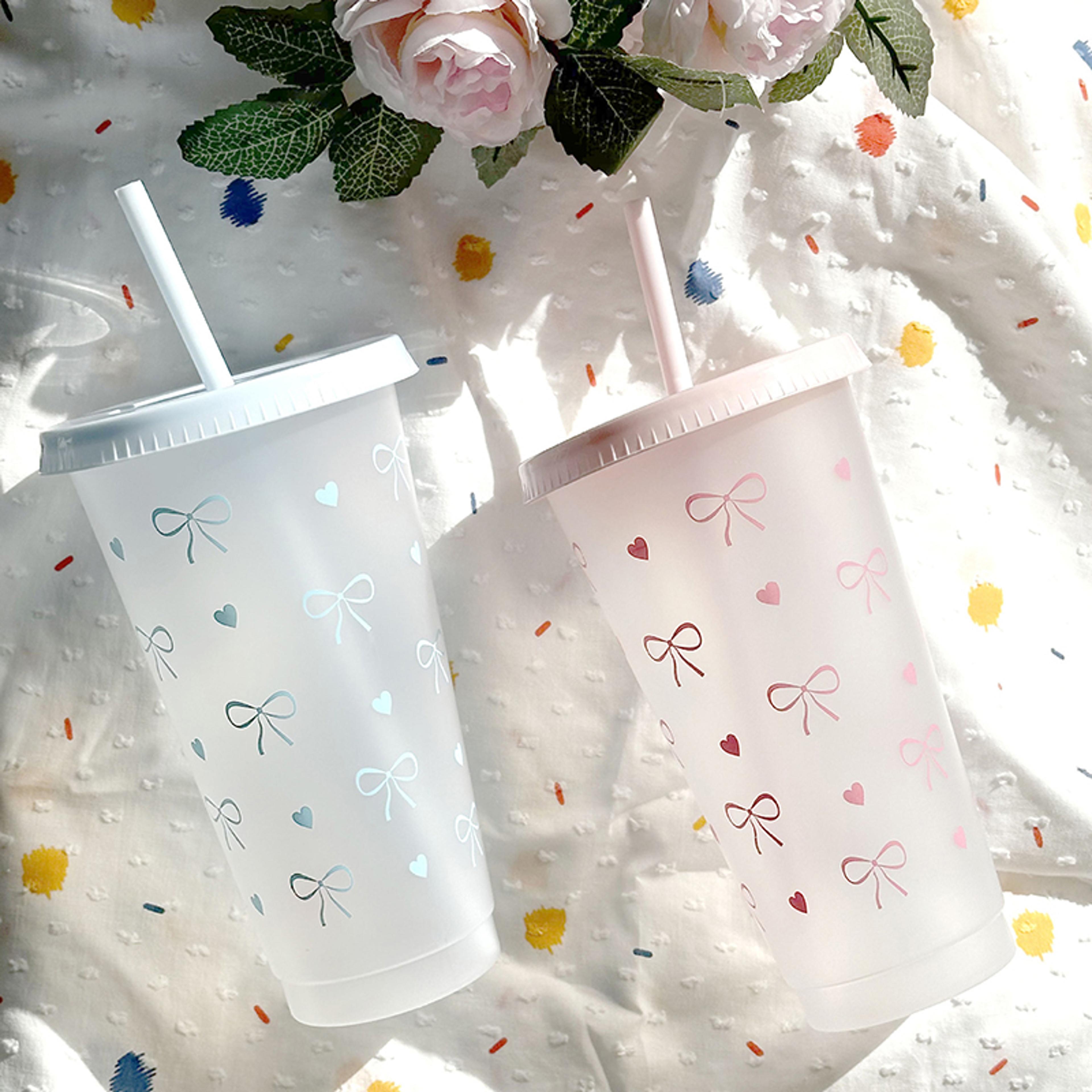 kawaii water bottle cute water bottle with straw lid aesthetic tumbler